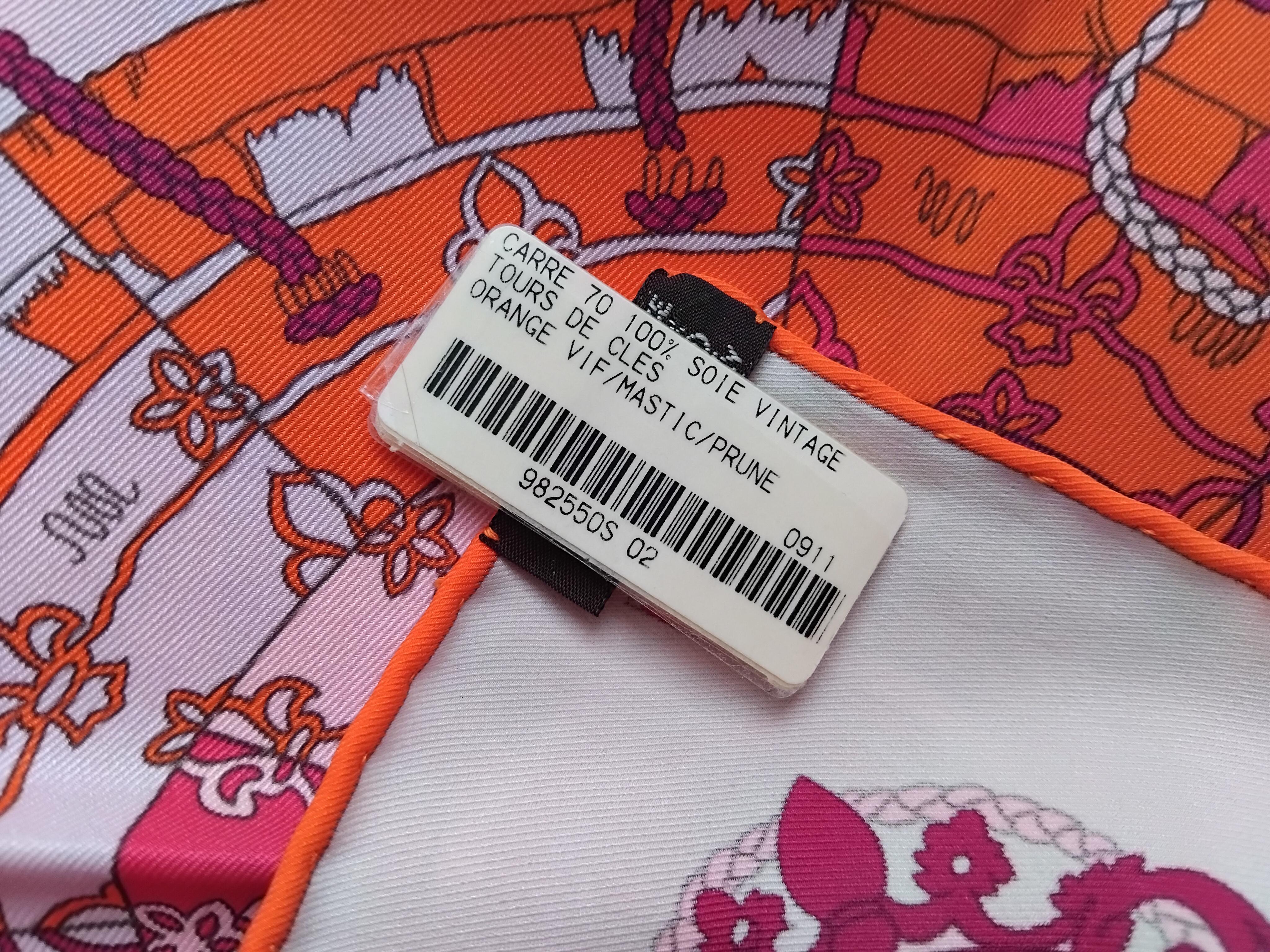 Hermès Tours de Clés Silk Scarf Orange Mastic Pink 26' 13