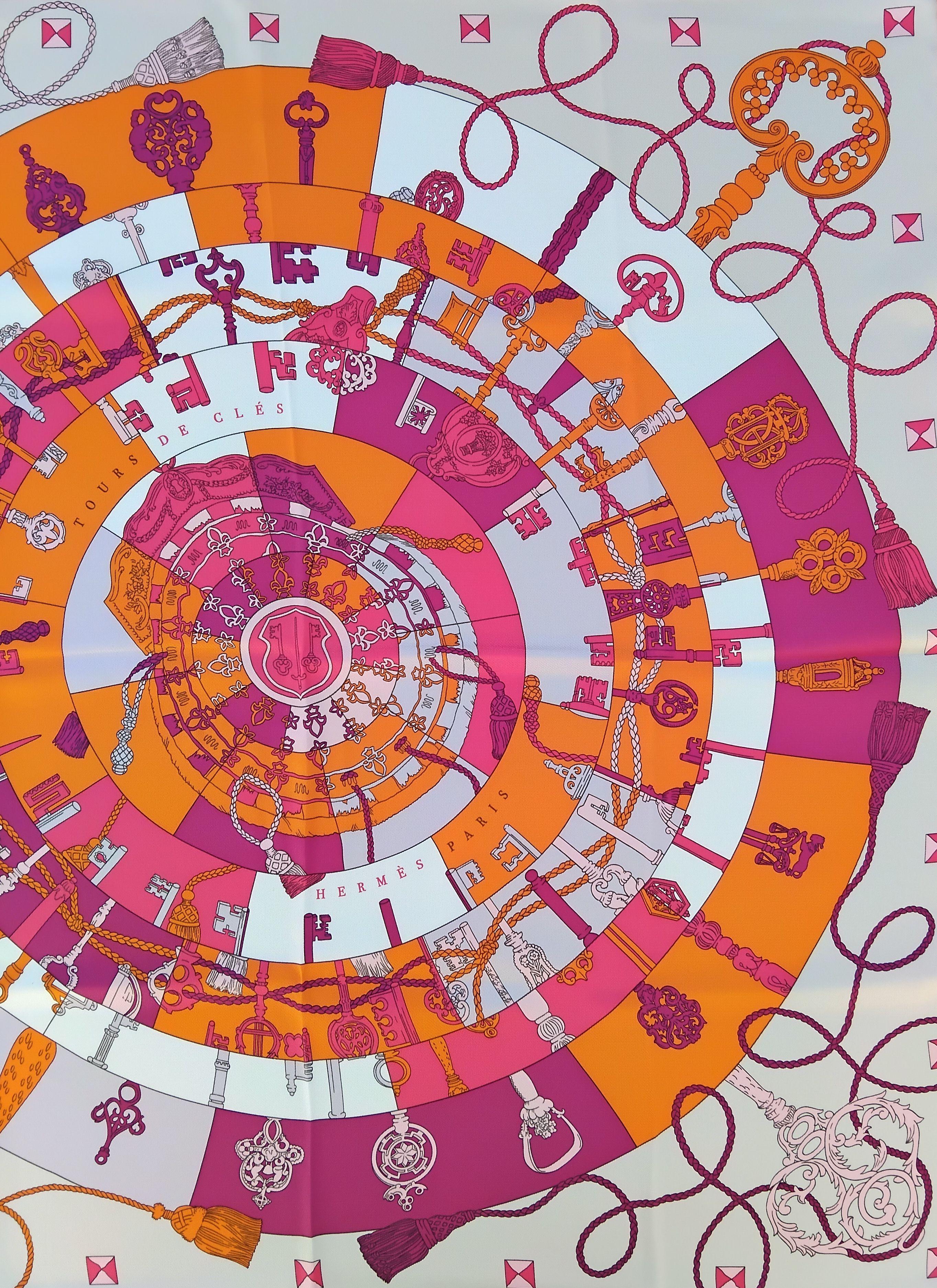 Women's Hermès Tours de Clés Silk Scarf Orange Mastic Pink 26'