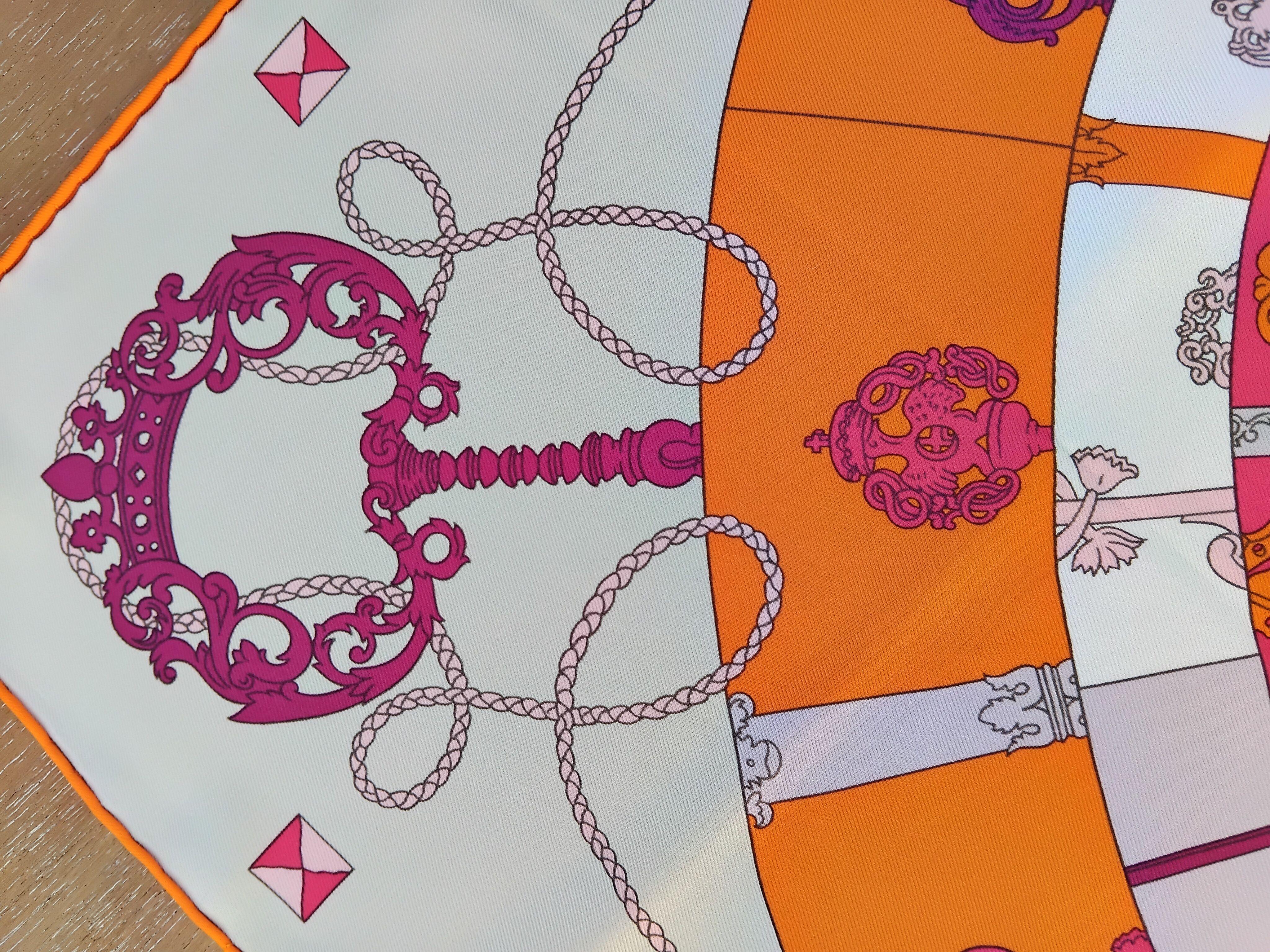 Hermès Tours de Clés Silk Scarf Orange Mastic Pink 26' 3