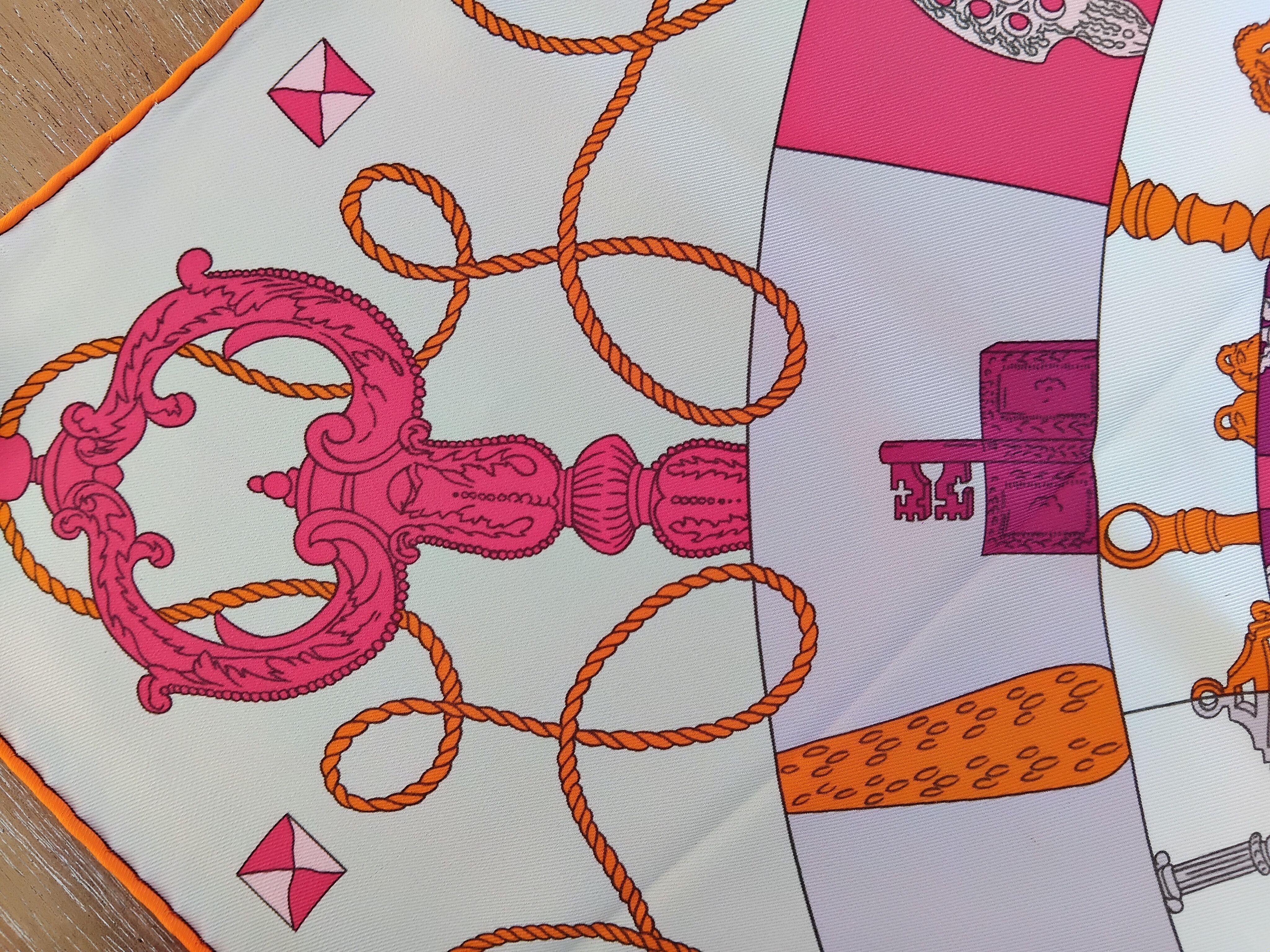 Hermès Tours de Clés Silk Scarf Orange Mastic Pink 26' 4