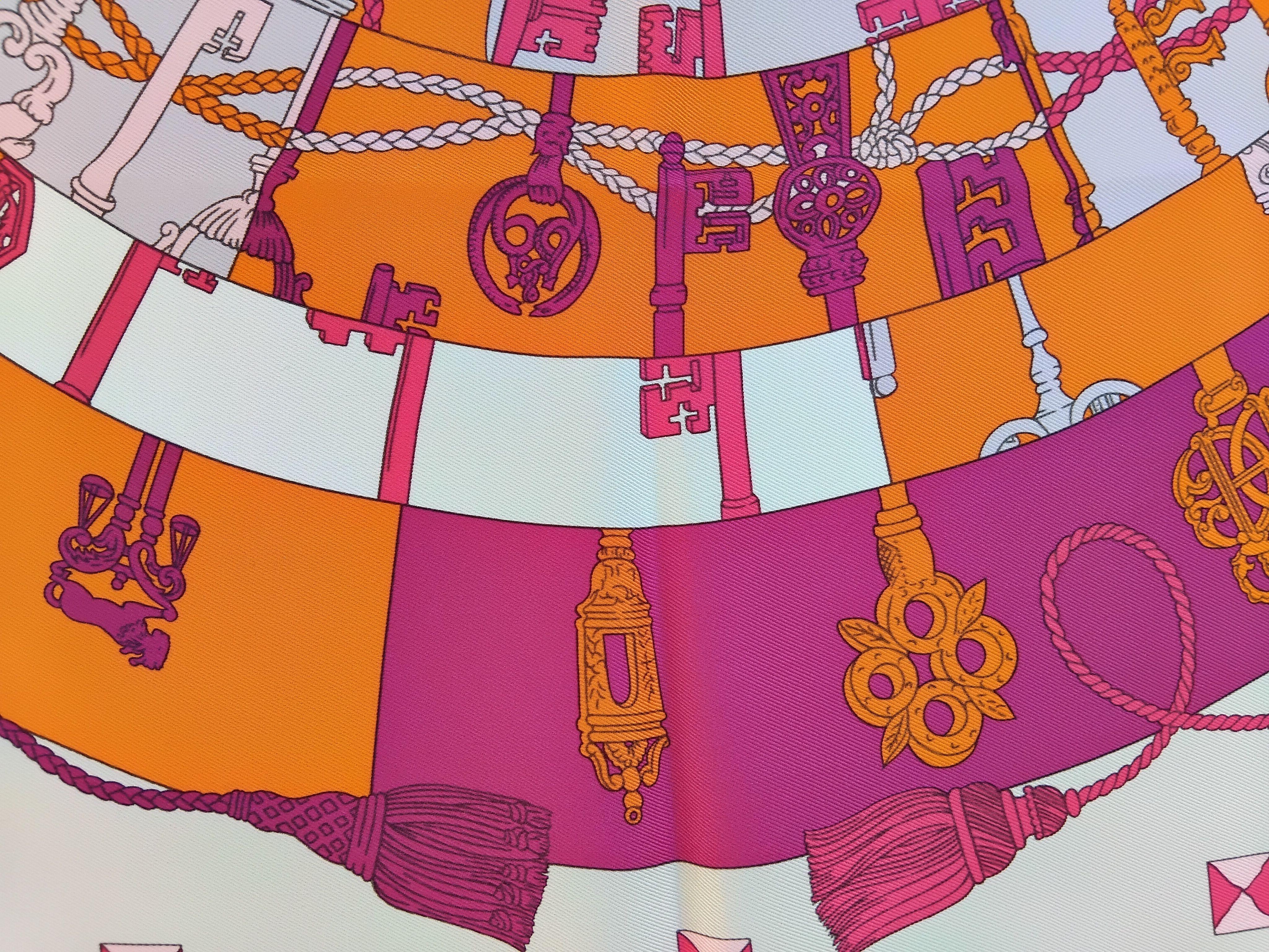 Hermès Tours de Clés Silk Scarf Orange Mastic Pink 26' 5