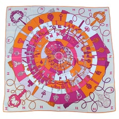 Hermès Tours de Clés Seidenschal Orange Mastix Rosa 26'