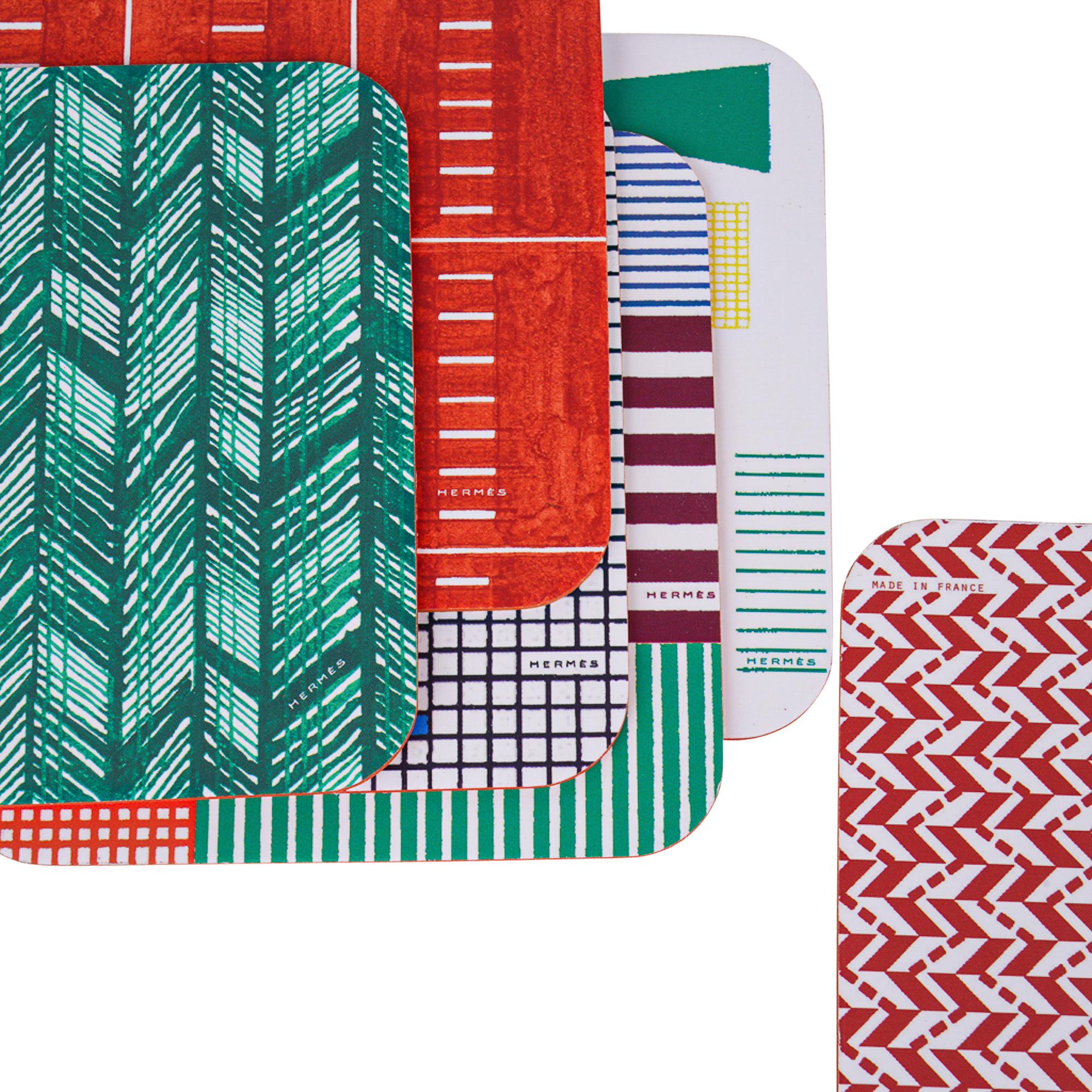 Mightychic offers charming Hermes set of 12 Toutenpapier coasters.
6 different abstract designs with a common design on reverse.
The coasters are square and come in different colorways.
1110 g/m2 paperboard.
Coasters come with signature Hermes
