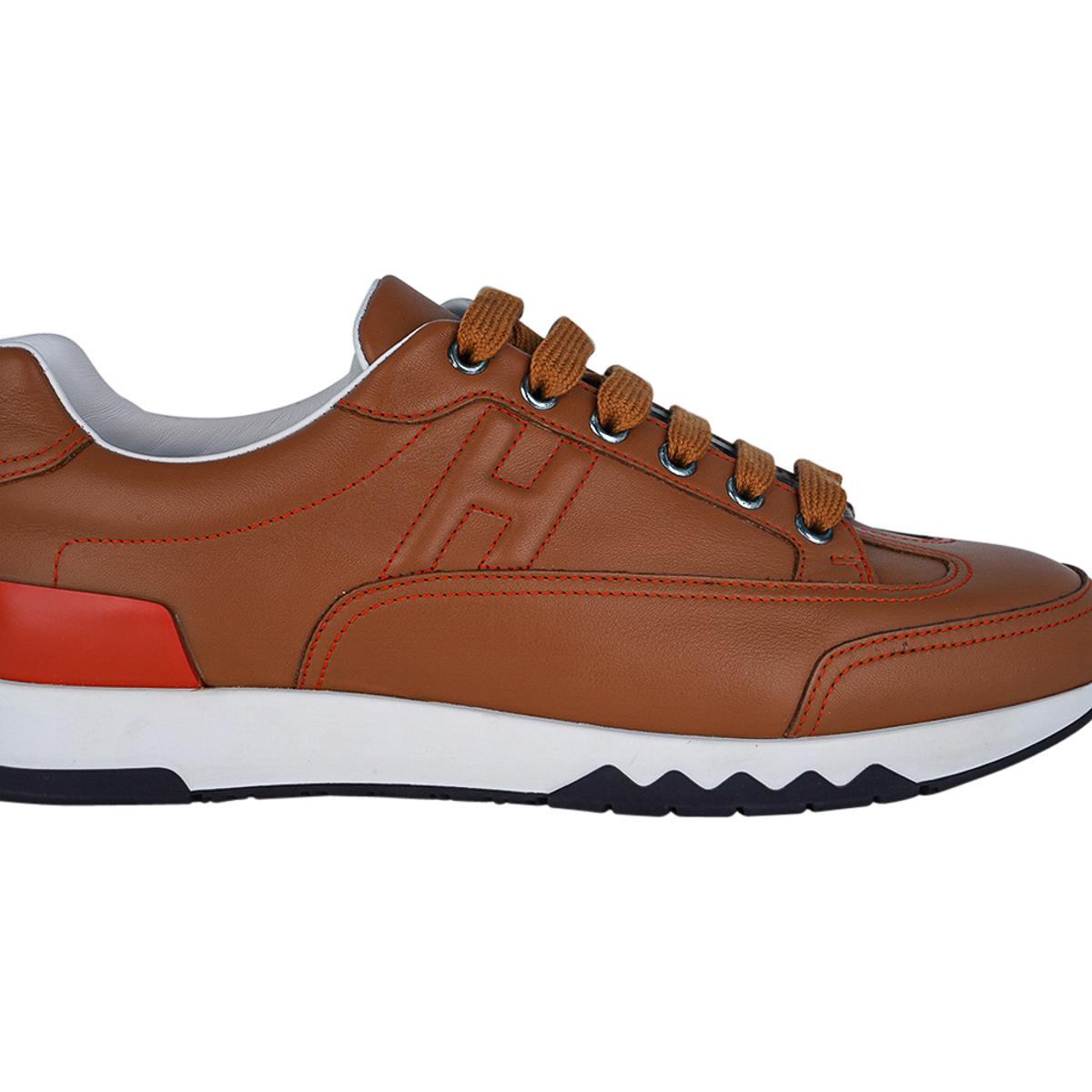 Brown Hermes Trail Sneaker Gold Calfskin 39 / 9 For Sale