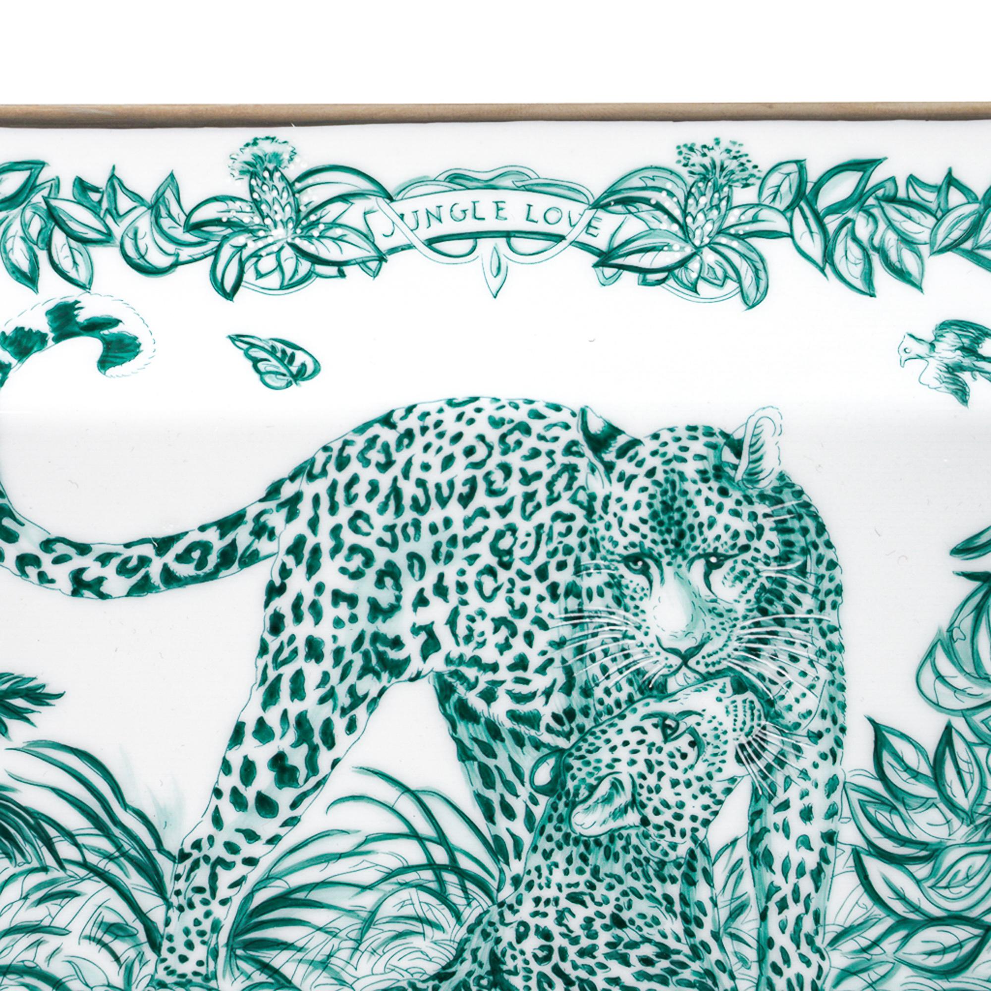 Hermes Tablett Dschungel Liebe Smaragd Limoges Porzellan Neu w / Box (Blau) im Angebot