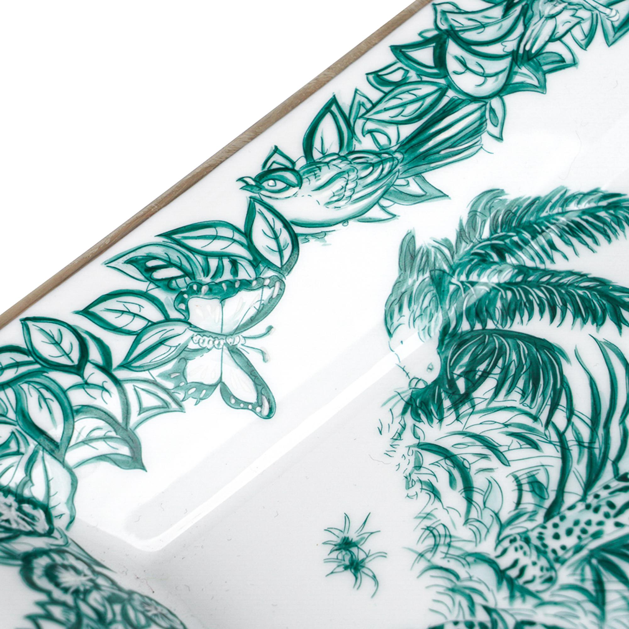Blue Hermes Tray Jungle Love Emerald Limoges Porcelain New w/ Box For Sale