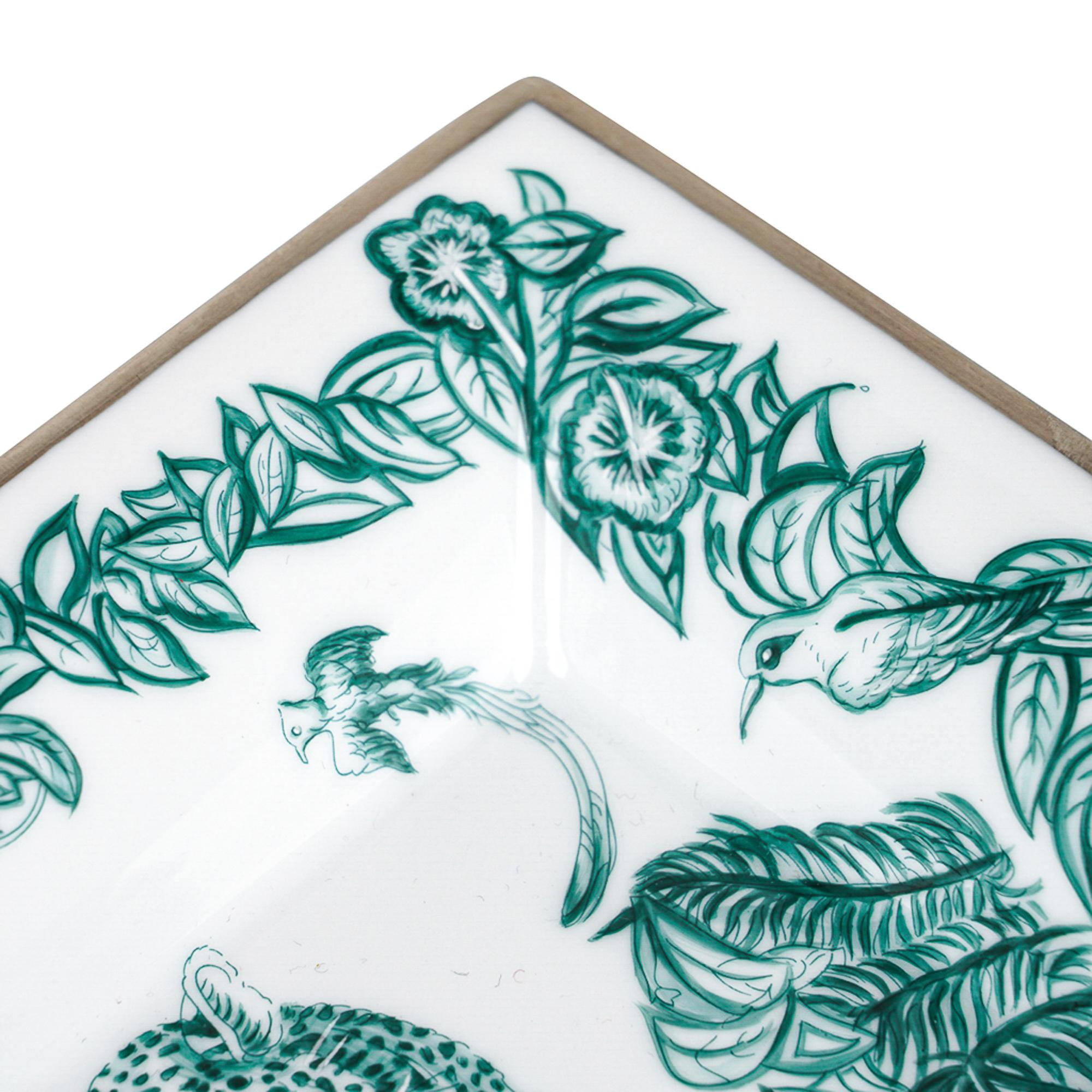 Hermes Tray Jungle Love Emerald Limoges Porcelain New w/ Box 1