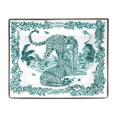 Plateau Jungle Love émeraude en porcelaine de Limoges Hermès, neuf avec boîte