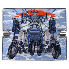 Hermes Tray Mega Chariot Bleu Cobalt / Acier Porcelain