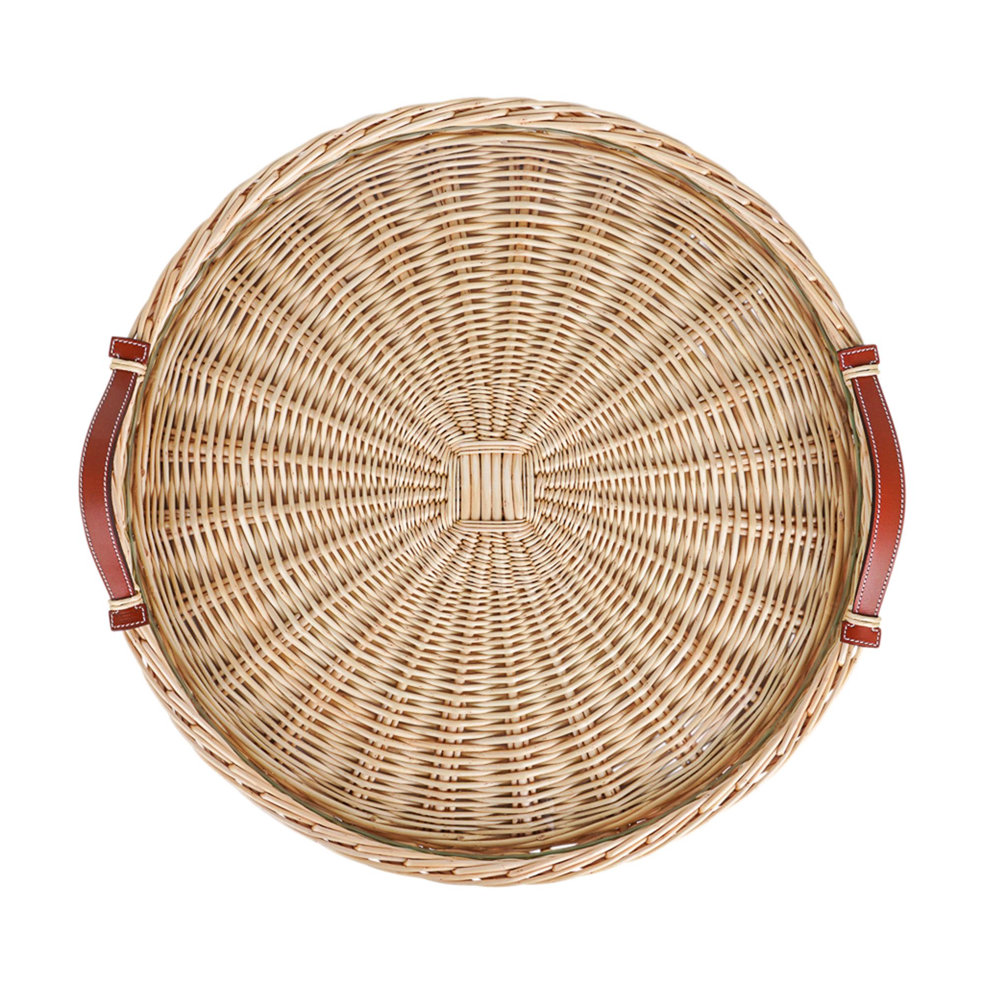 Beige Hermes Tray Oseraie (Wicker) Round Large Model New w/Box