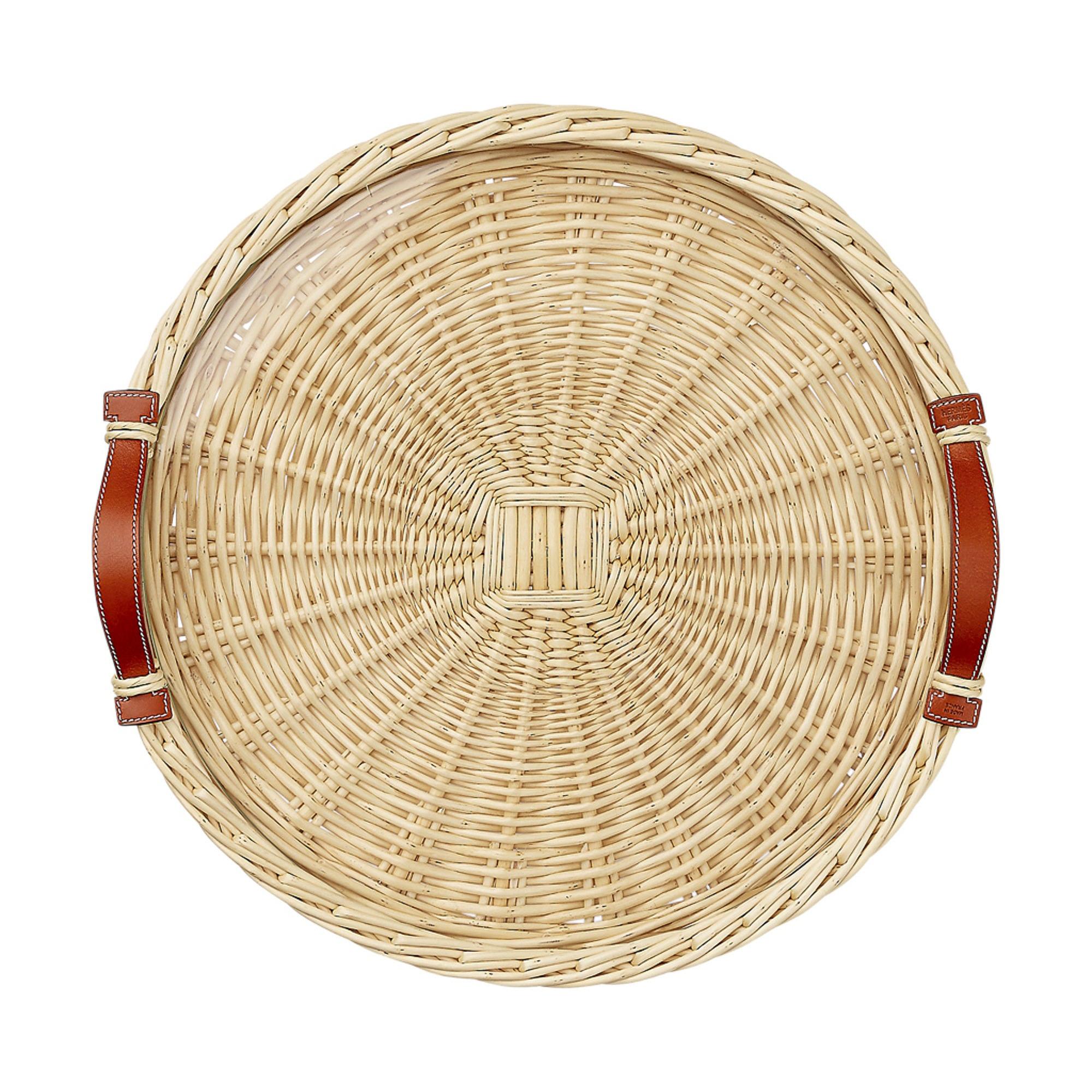 Hermes Tray Oseraie (Wicker) Round Large Model New w/Box