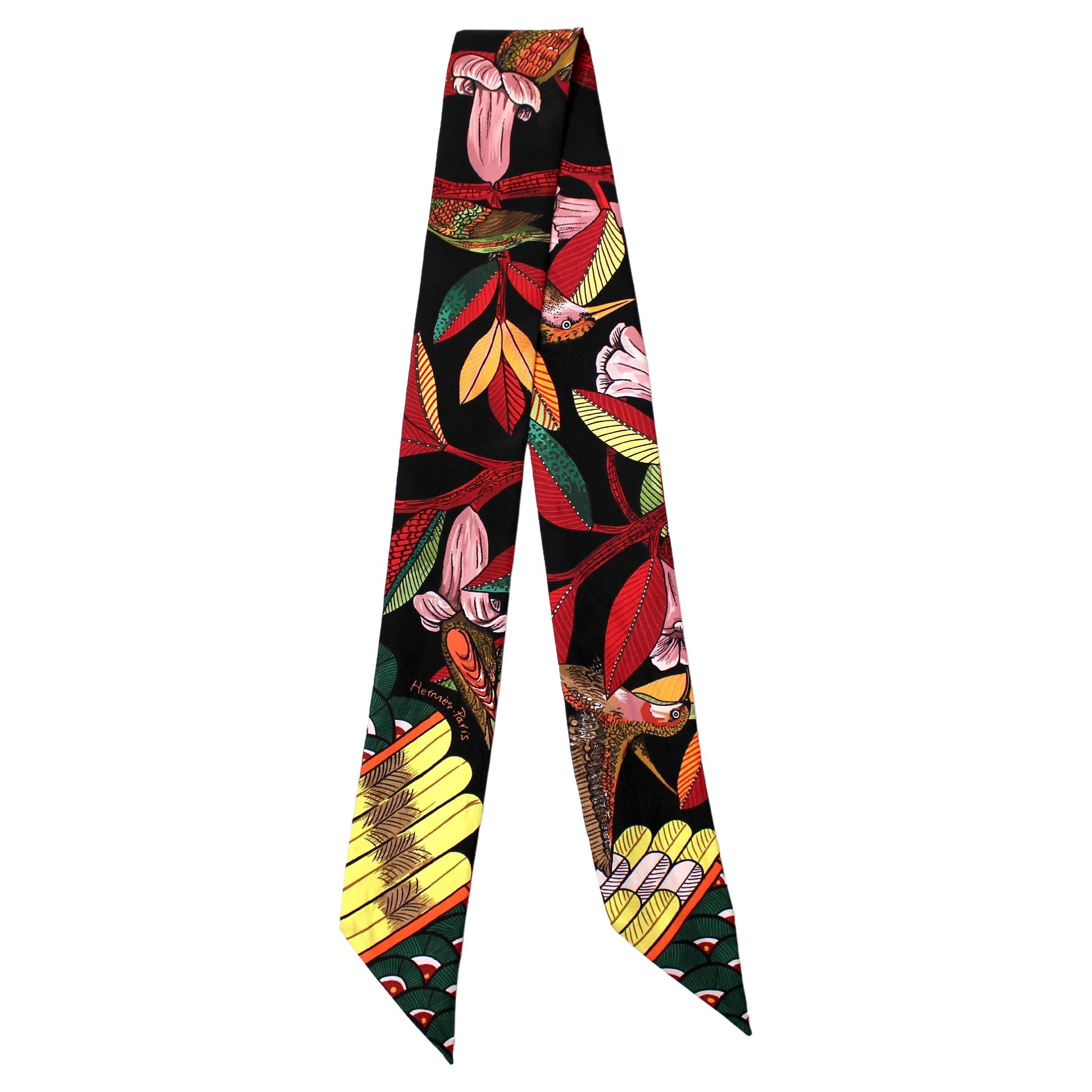 Hermes "Tree of Song" Silk Print Twilly Scarf