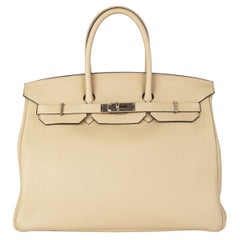 HERMES Trench beige & Palladium leather BIRKIN 35 Tote Bag