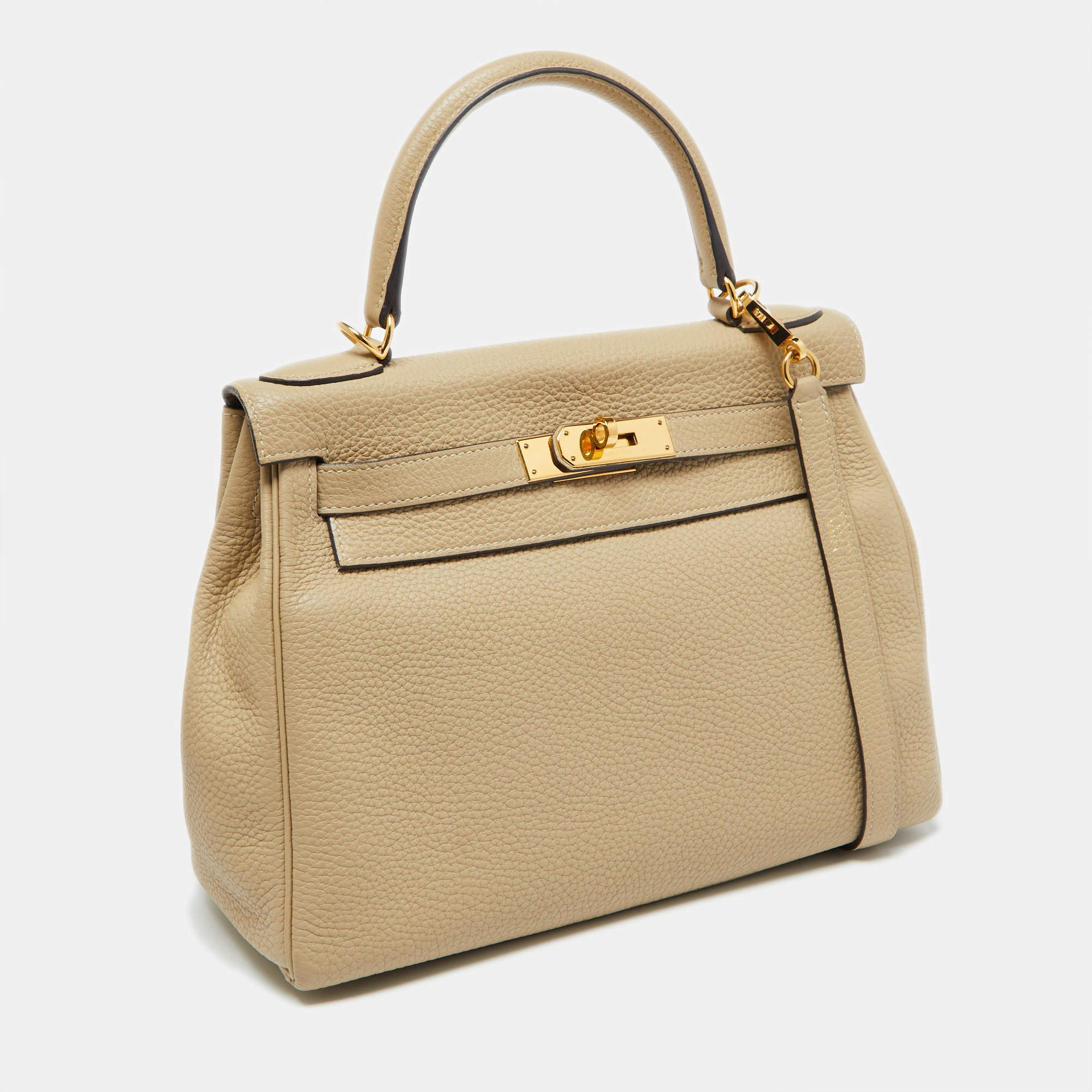 Brown Hermès Trench Togo Leather Gold Finish Kelly Retourne 28 Bag