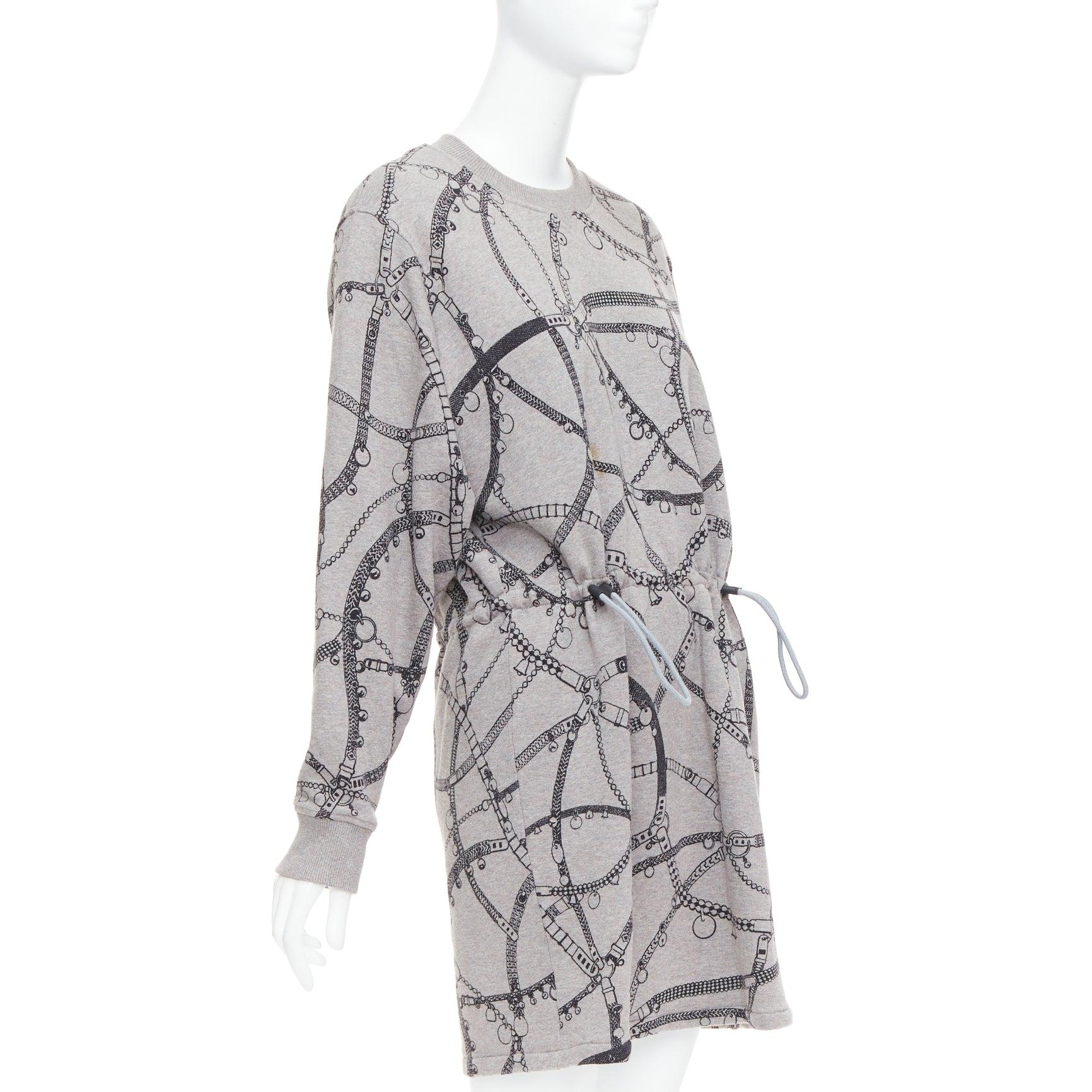 Gray HERMES Tresor de Medor grey cotton camel fleece drawstring dress FR40 L For Sale