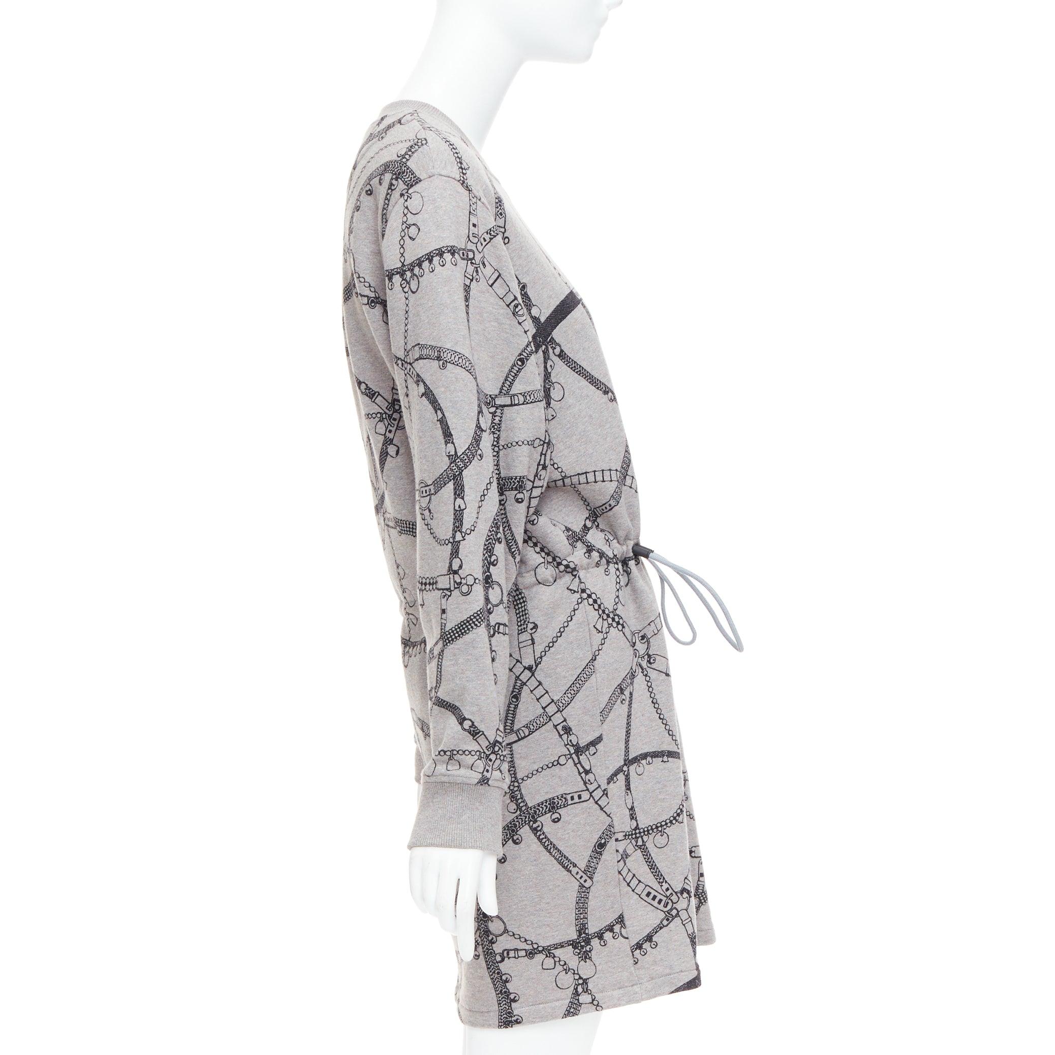 HERMES Tresor de Medor grey cotton camel fleece drawstring dress FR40 L In Good Condition For Sale In Hong Kong, NT