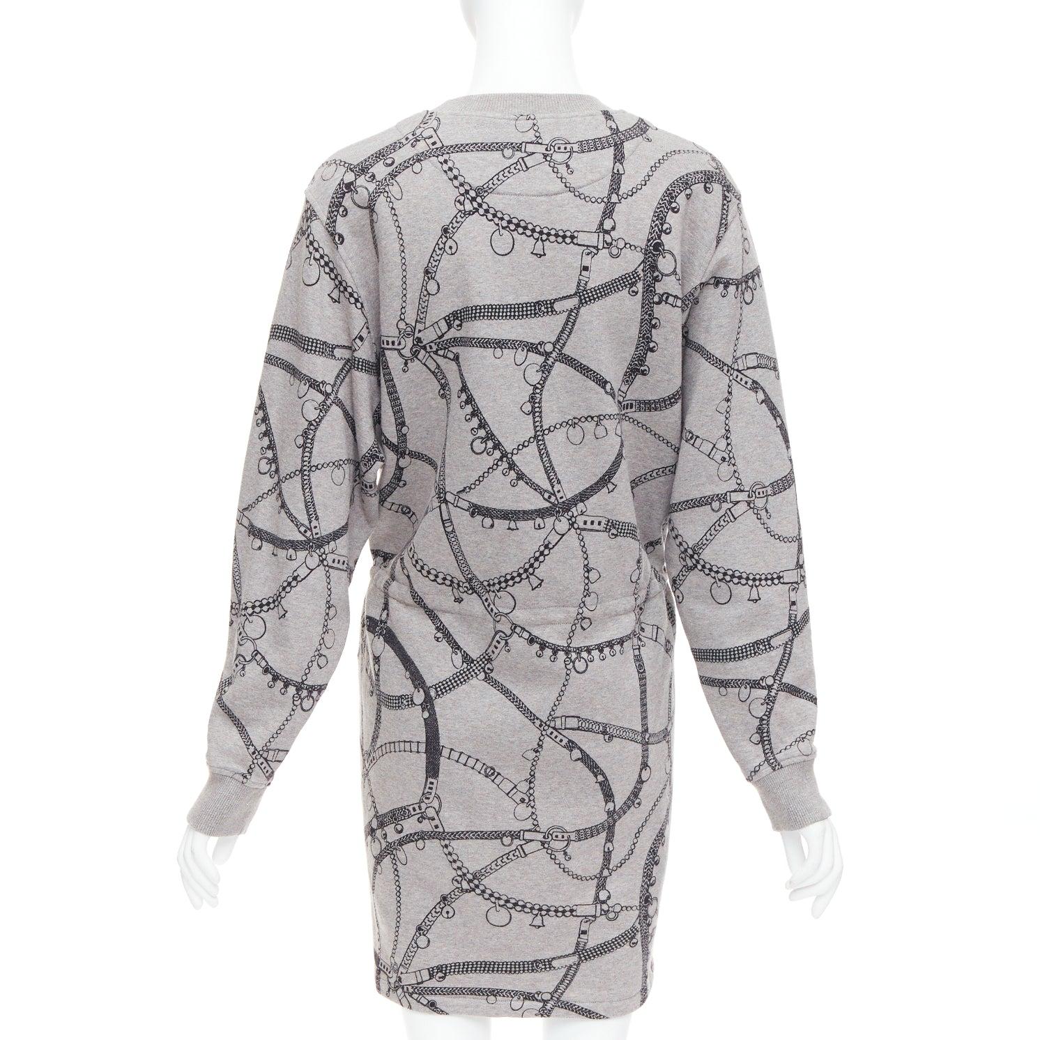 Women's HERMES Tresor de Medor grey cotton camel fleece drawstring dress FR40 L For Sale