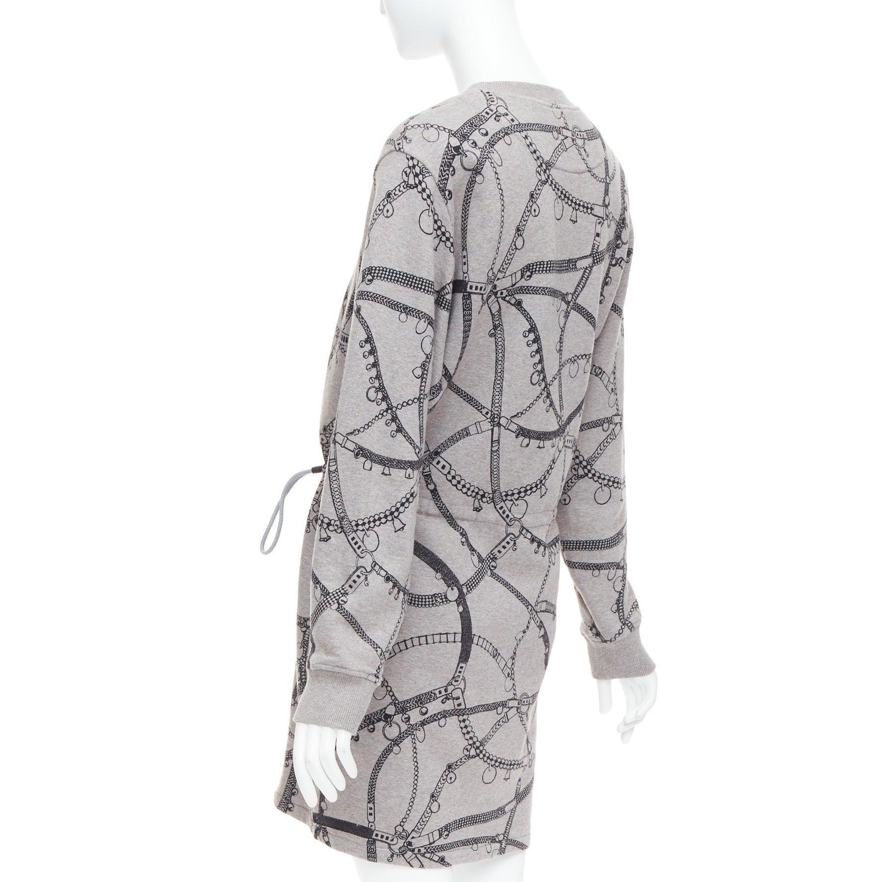 HERMES Tresor de Medor grey cotton camel fleece drawstring dress FR40 L For Sale 1
