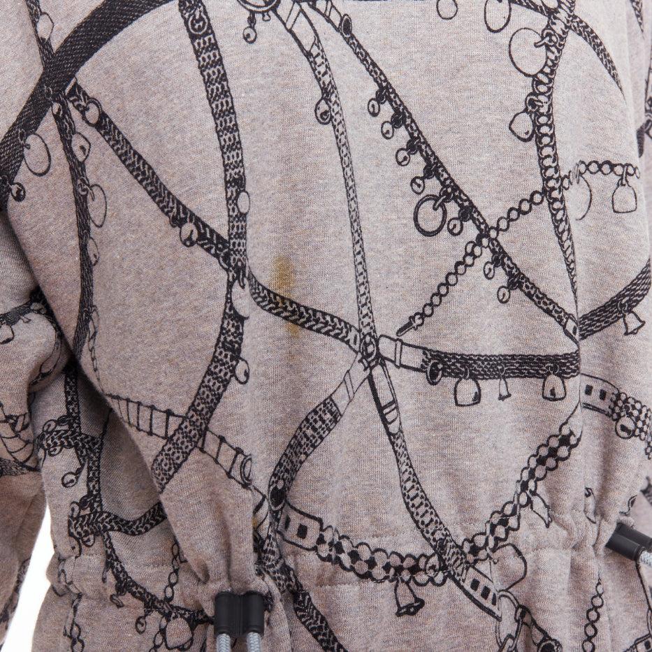 HERMES Tresor de Medor grey cotton camel fleece drawstring dress FR40 L For Sale 2