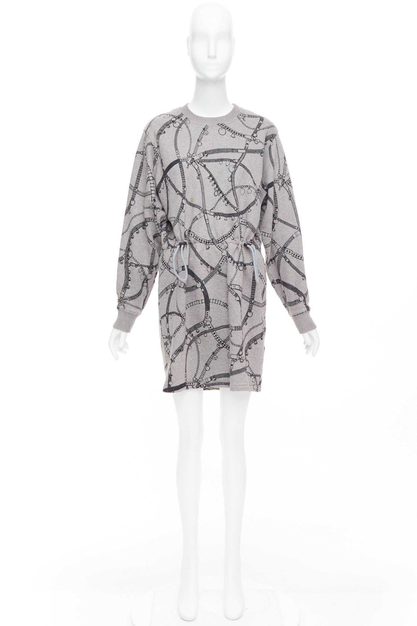 HERMES Tresor de Medor grey cotton camel fleece drawstring dress FR40 L For Sale 4