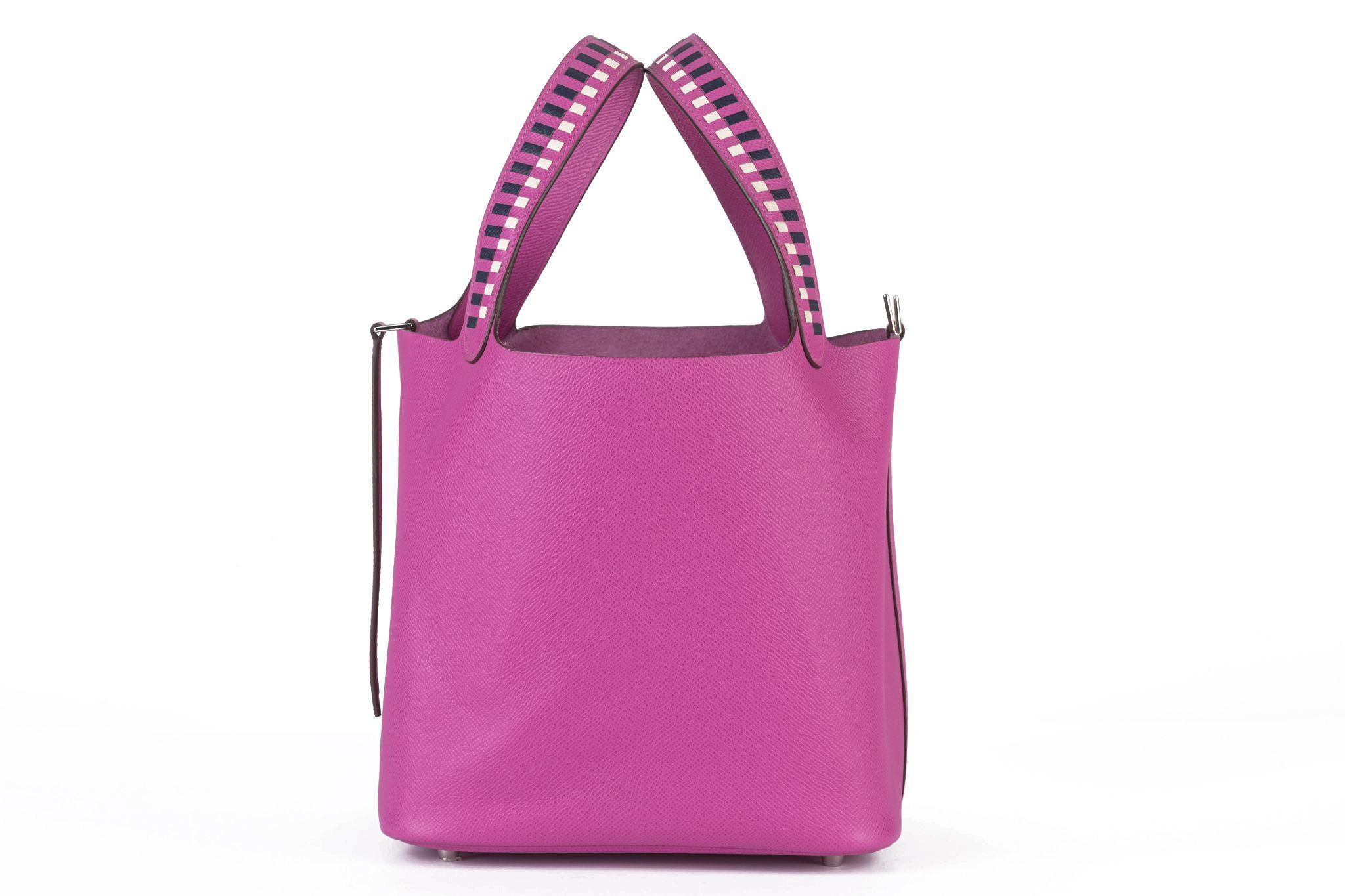 Violet Hermès Tressage De Cuir Picotin Lock 22 en vente