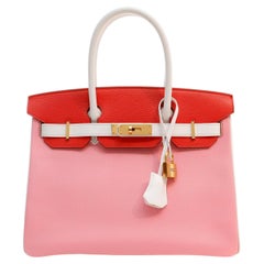 Hermès Tri Color Pink Red White Epsom 30 cm Horseshoe Birkin