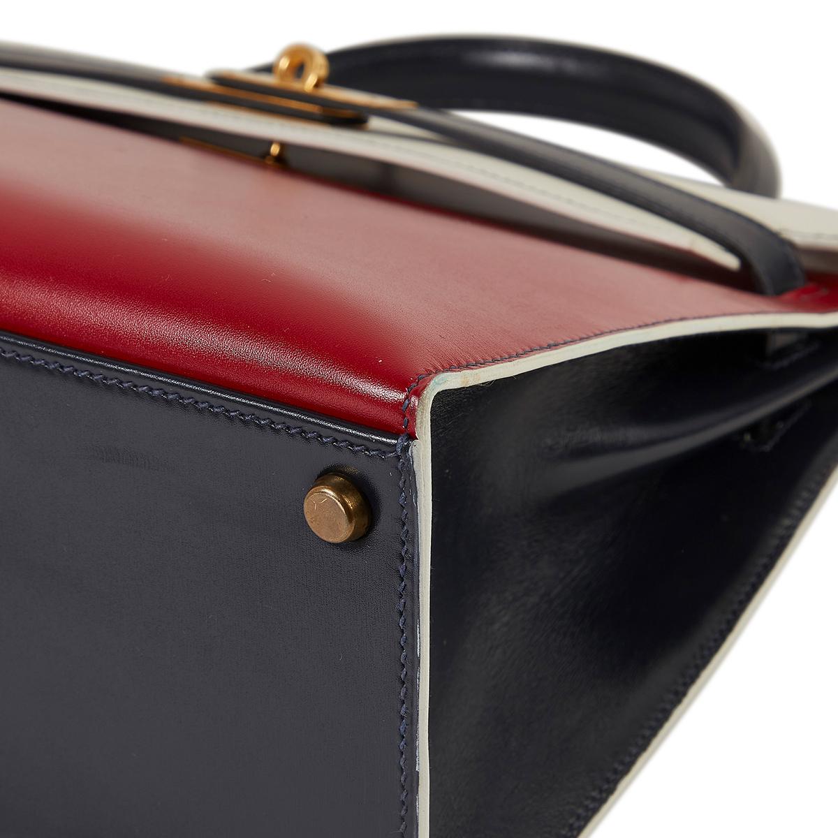 Sellier 32cm Kelly Tasche mit dreifarbiger Tri-Colour von Hermès 2