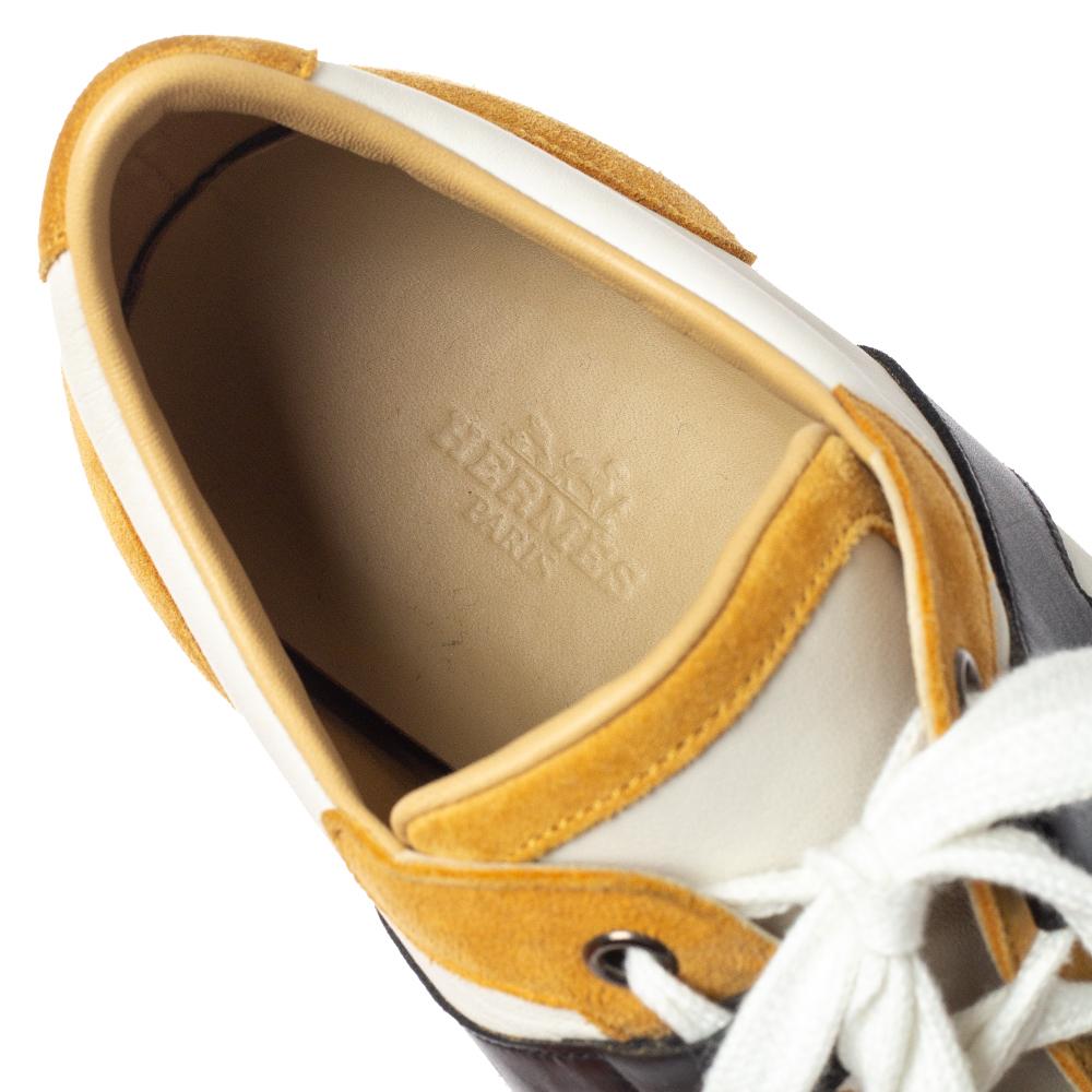 Beige Hermes Tricolor Leather And Suede Tie Break Low Top Sneakers Size 41