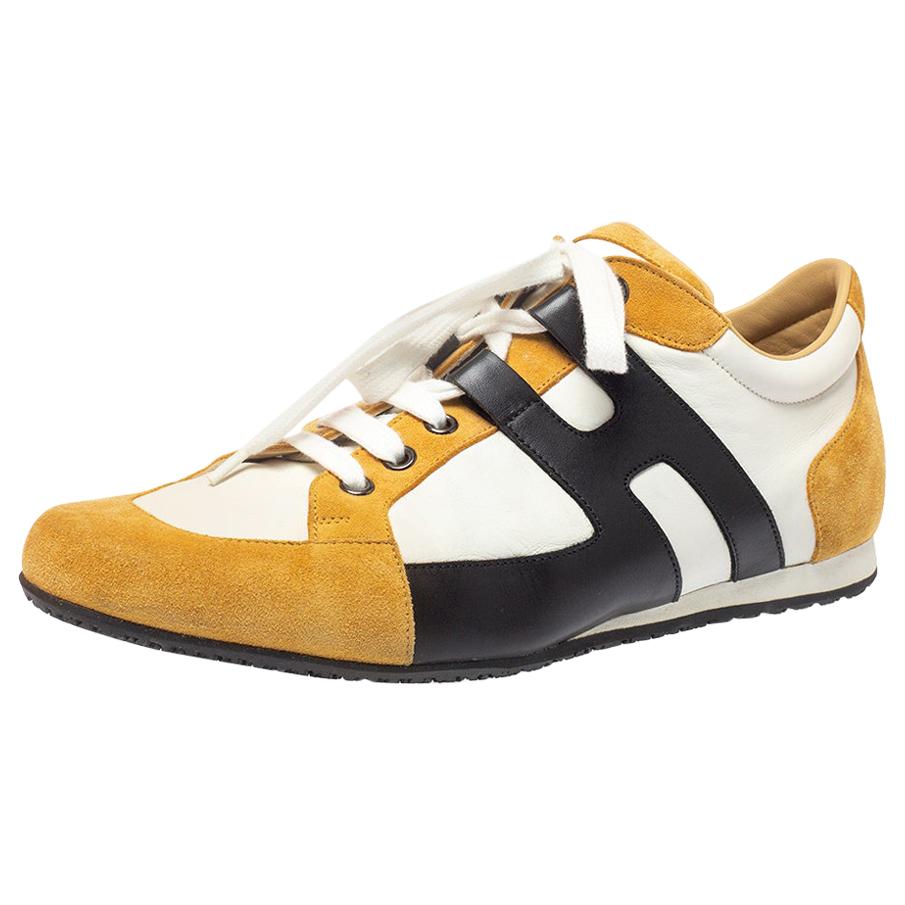 Hermes Tricolor Leather And Suede Tie Break Low Top Sneakers Size 41