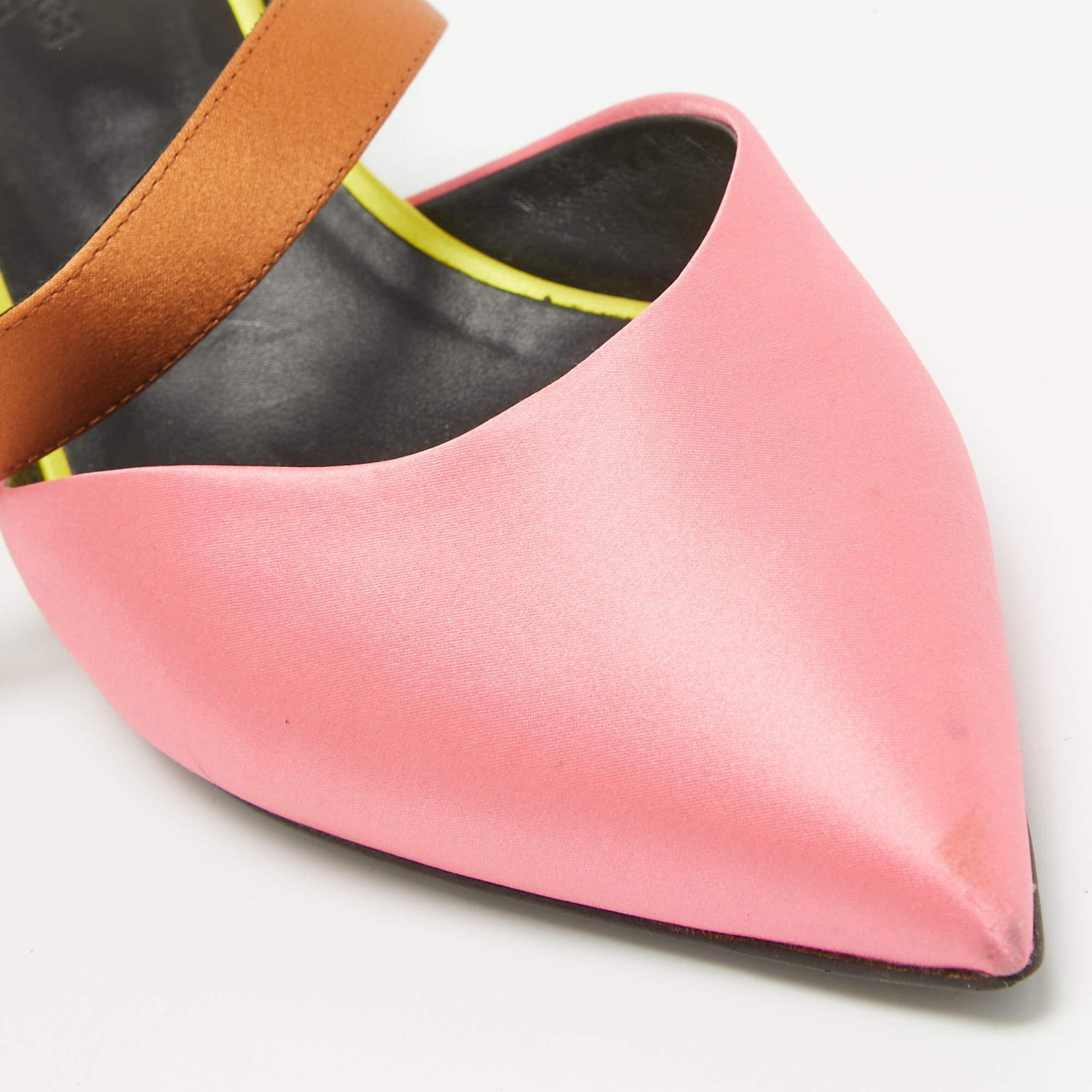 Hermes Tricolor Satin and Leather Blink Mule Size 39 For Sale 2