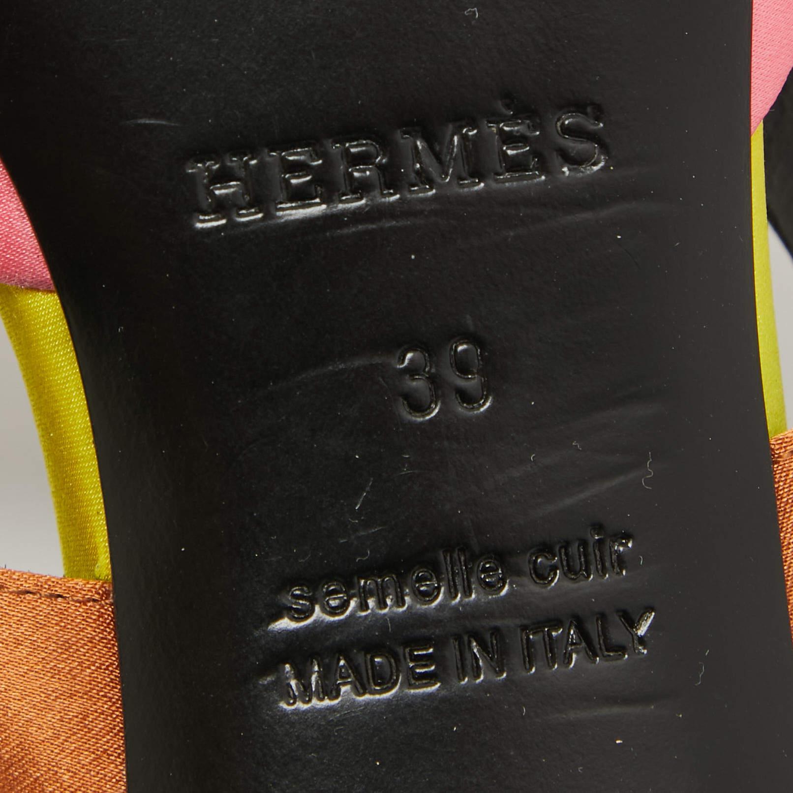 Hermes Tricolor Satin and Leather Blink Mule Size 39 For Sale 3