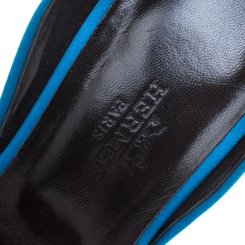 Hermes Tricolor Satin Block Heel Peep Toe D'orsay Pumps Size 37 1