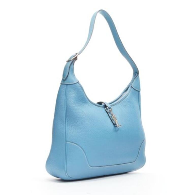 HERMES Trim II 31 Blue Jean Clemence togo lobster clasp hobo shoulder bag In Good Condition In Hong Kong, NT