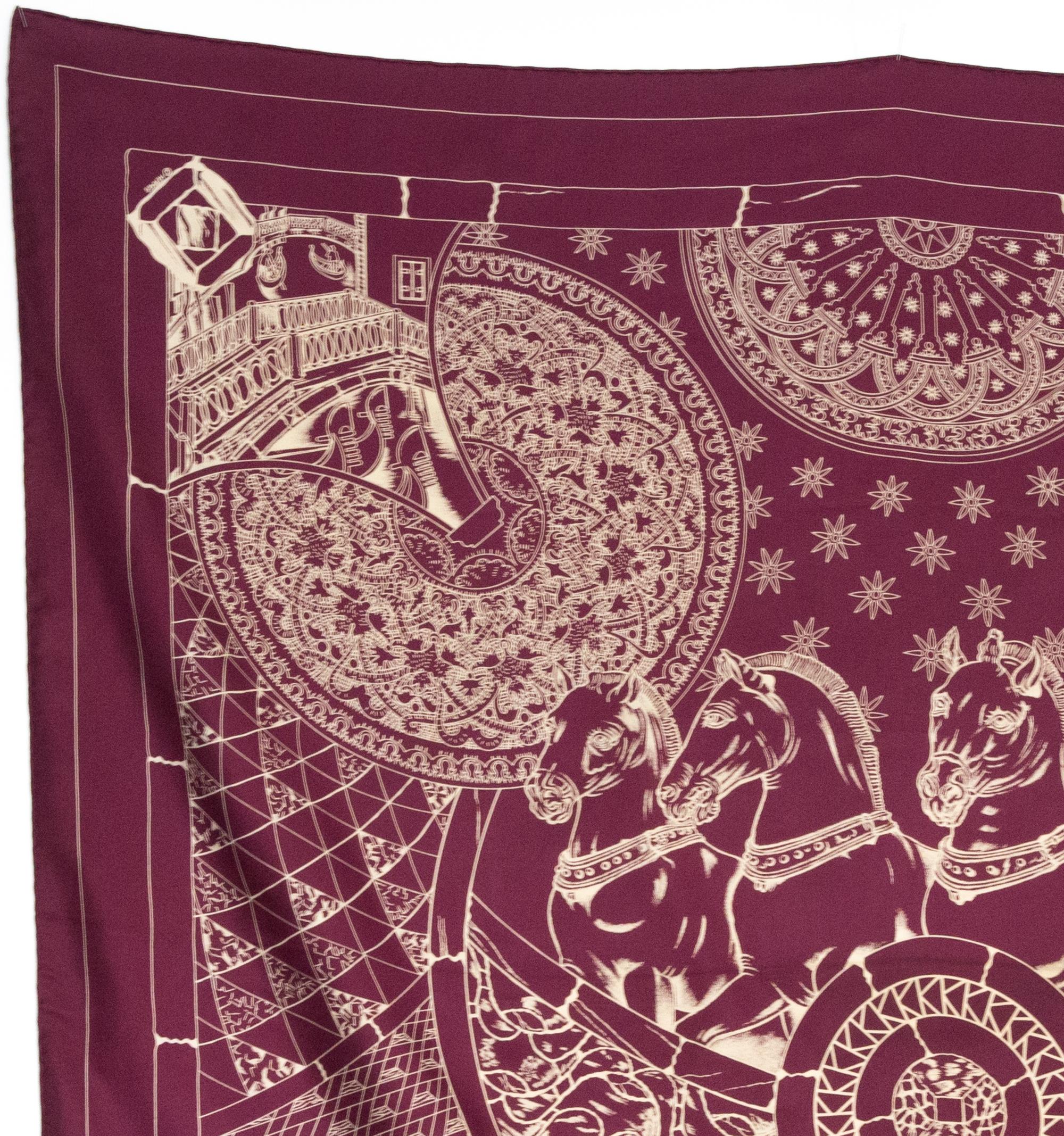 Brown Hermes Trophees de Venise by Julie Abadie Silk Scarf For Sale