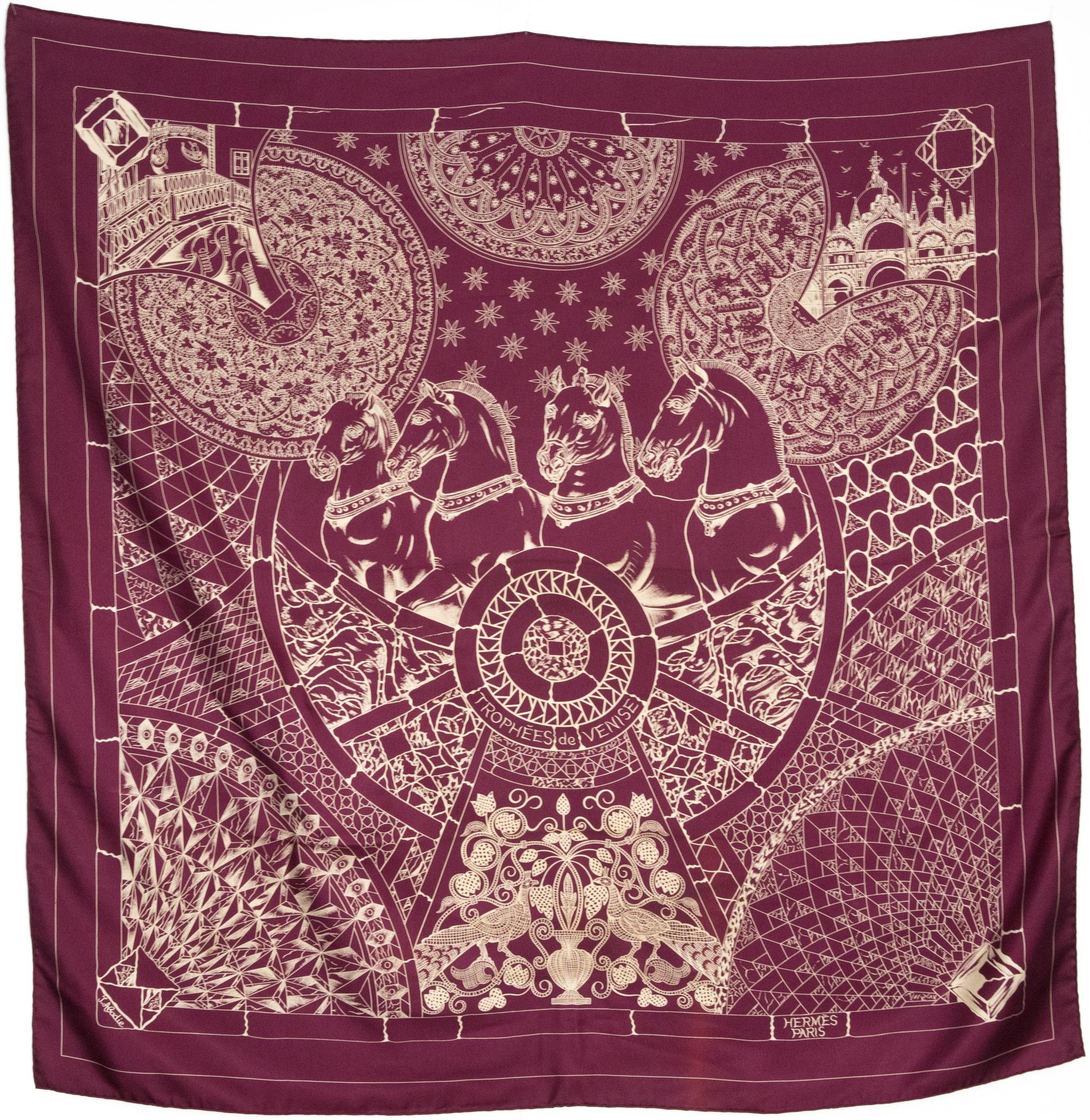 Hermes Trophees de Venise by Julie Abadie Silk Scarf For Sale 2