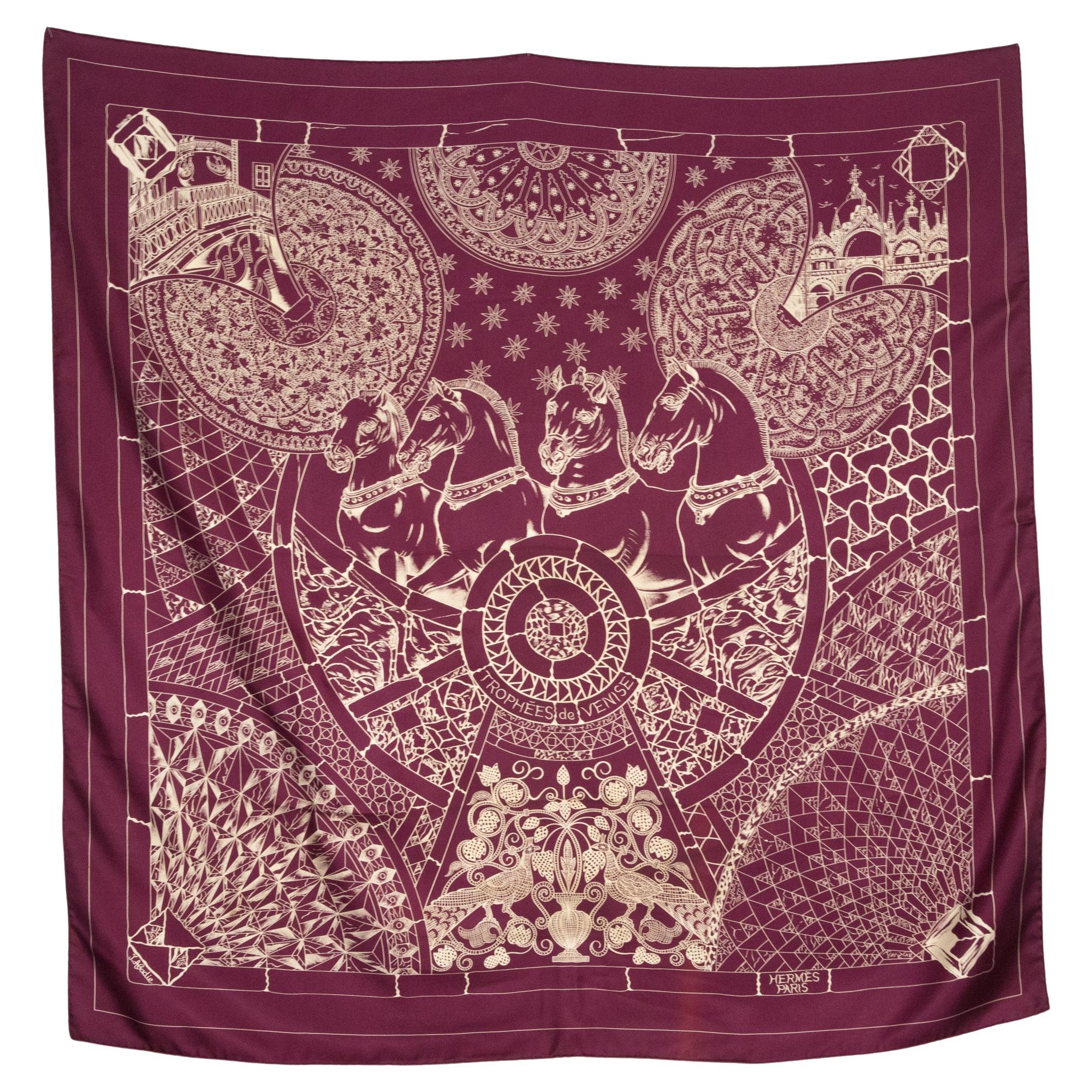 Hermes Trophees de Venise by Julie Abadie Silk Scarf For Sale