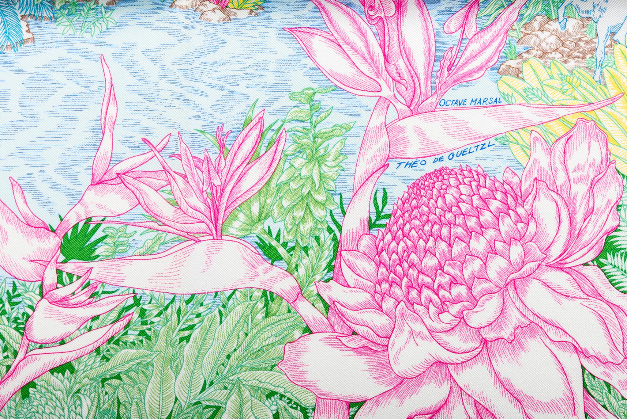 Hermès Tropical Garden Pastel Silk Scarf In New Condition For Sale In West Hollywood, CA