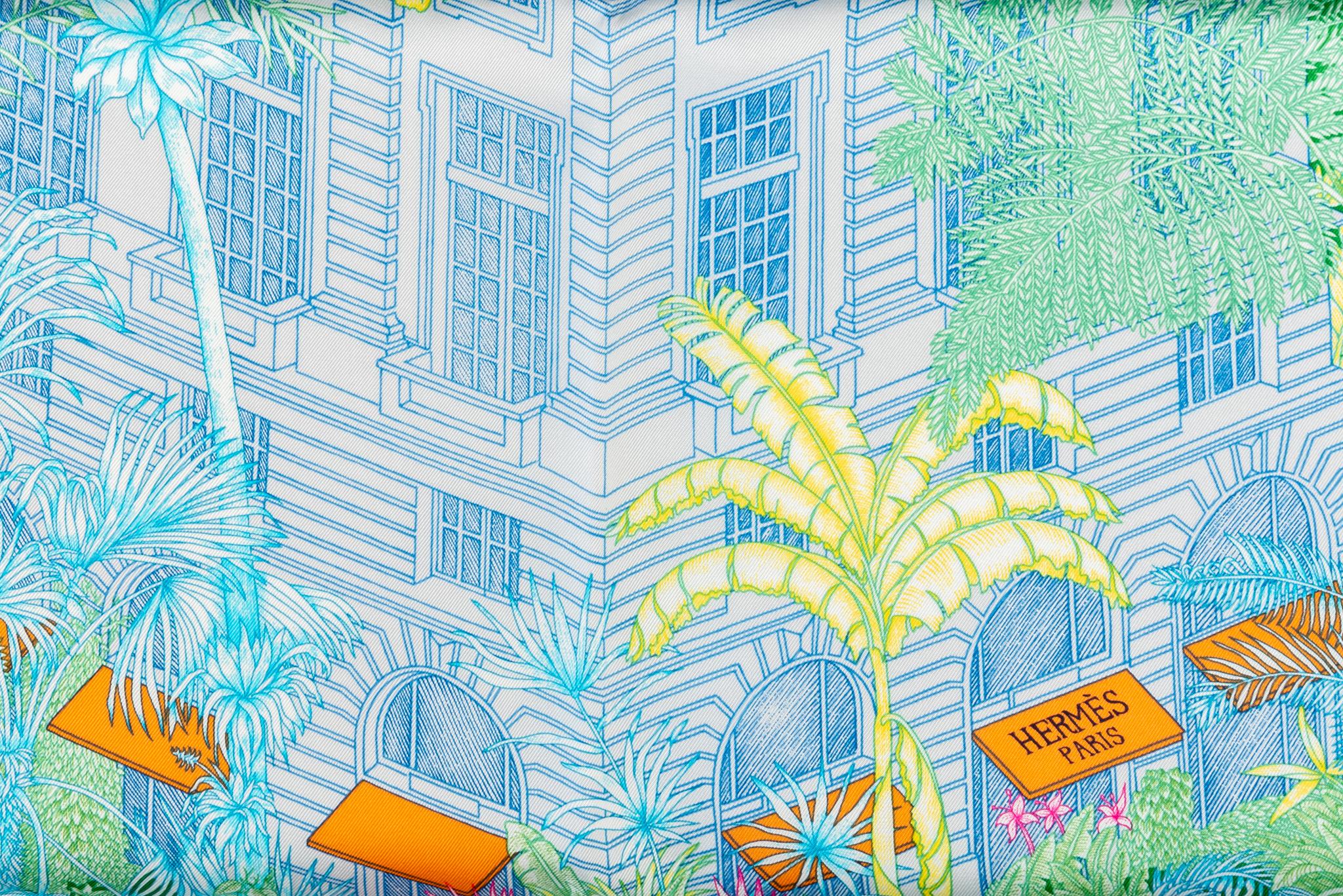 Hermès Tropical Garden Pastel Silk Scarf For Sale 2
