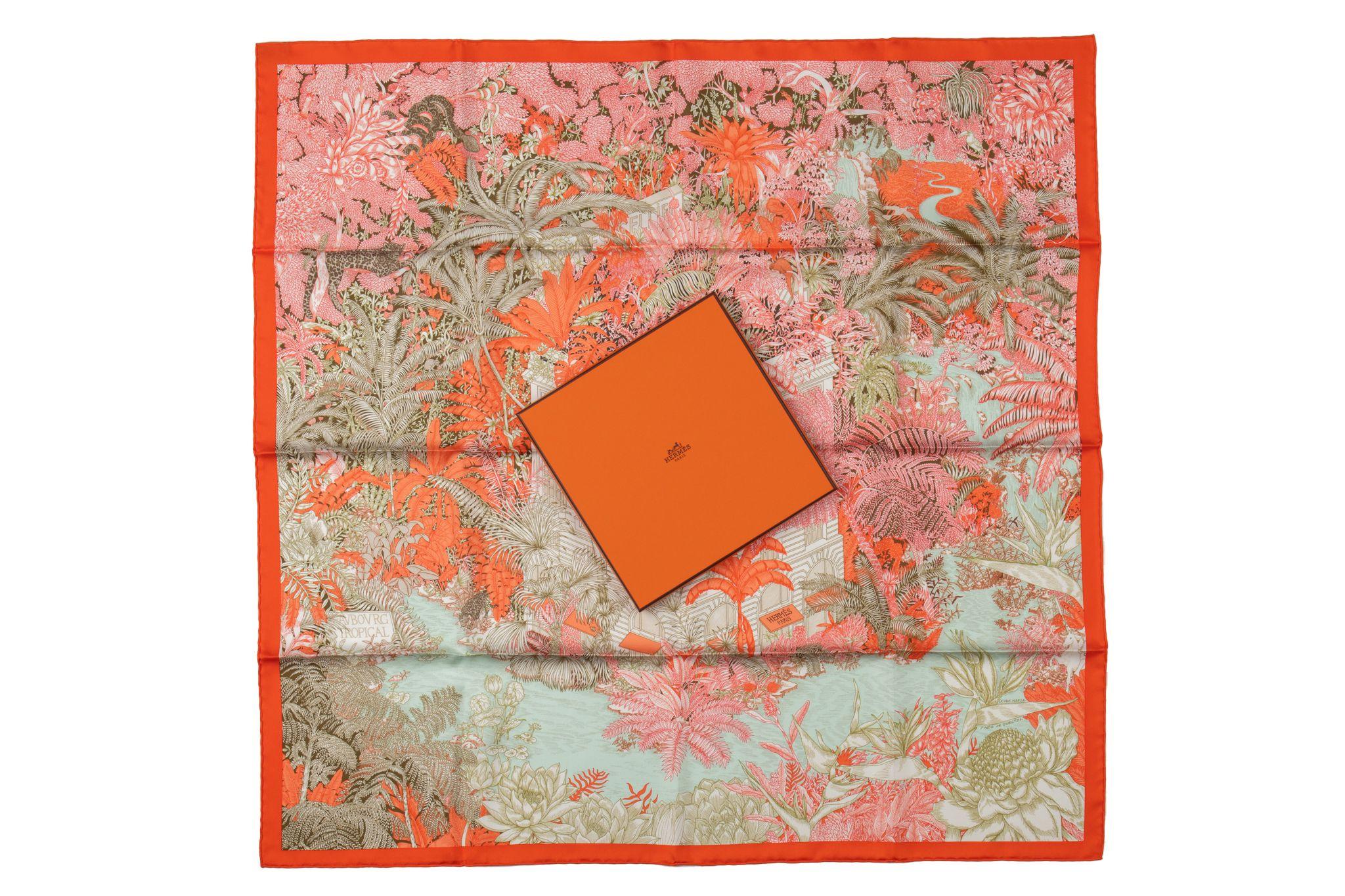 Hermès brand new in box tropical garden silk scarf. Hand-rolled edges.