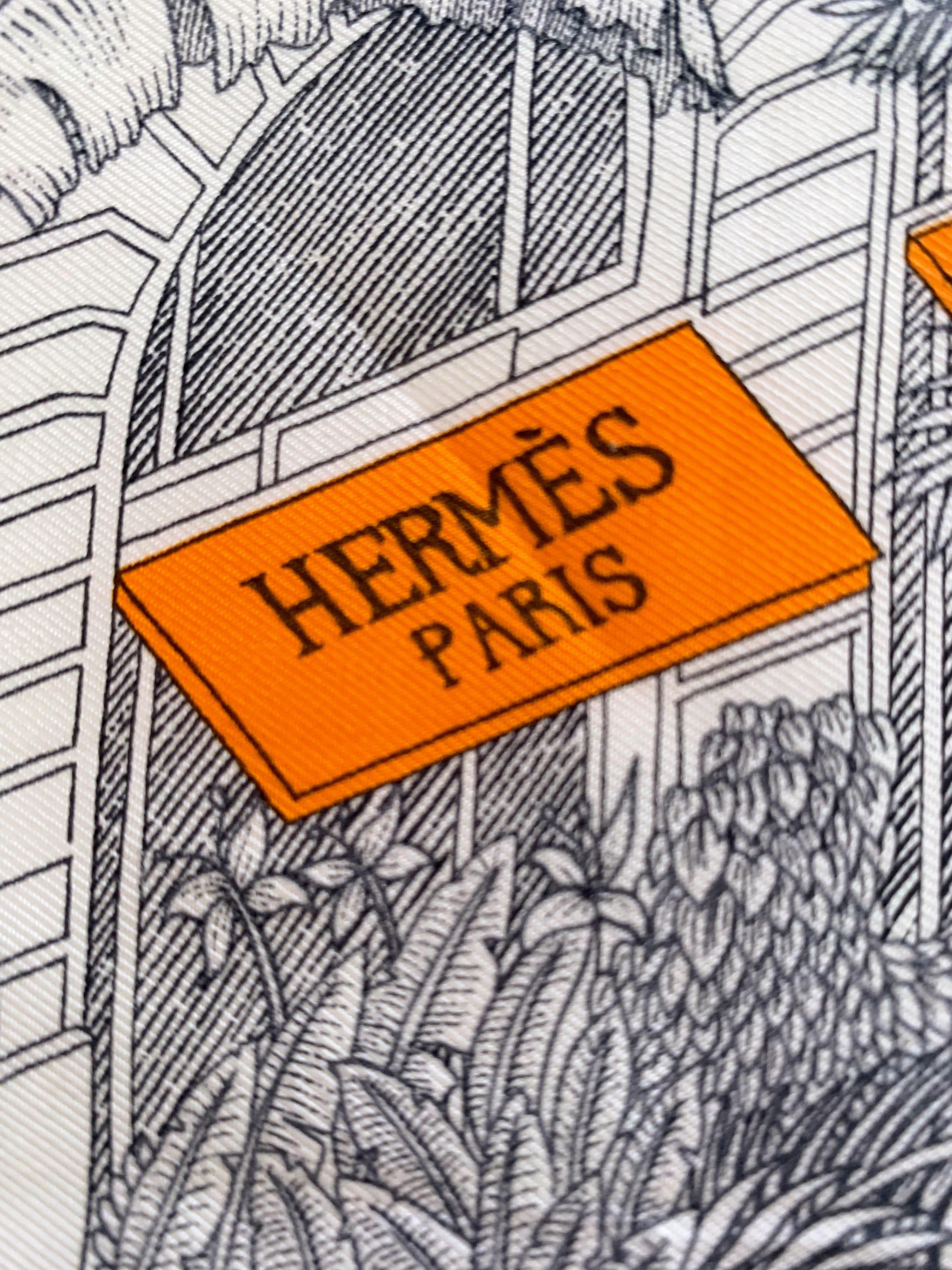 Gray Hermes Tropical Garden Silk Scarf For Sale