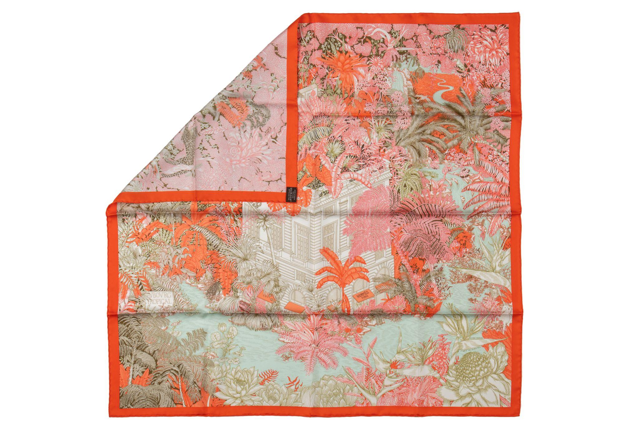 Beige Hermès Tropical Garden Silk Scarf For Sale