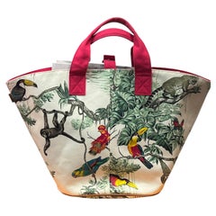 Hermes Tropical Print Tote Beach Bag with internal pouch