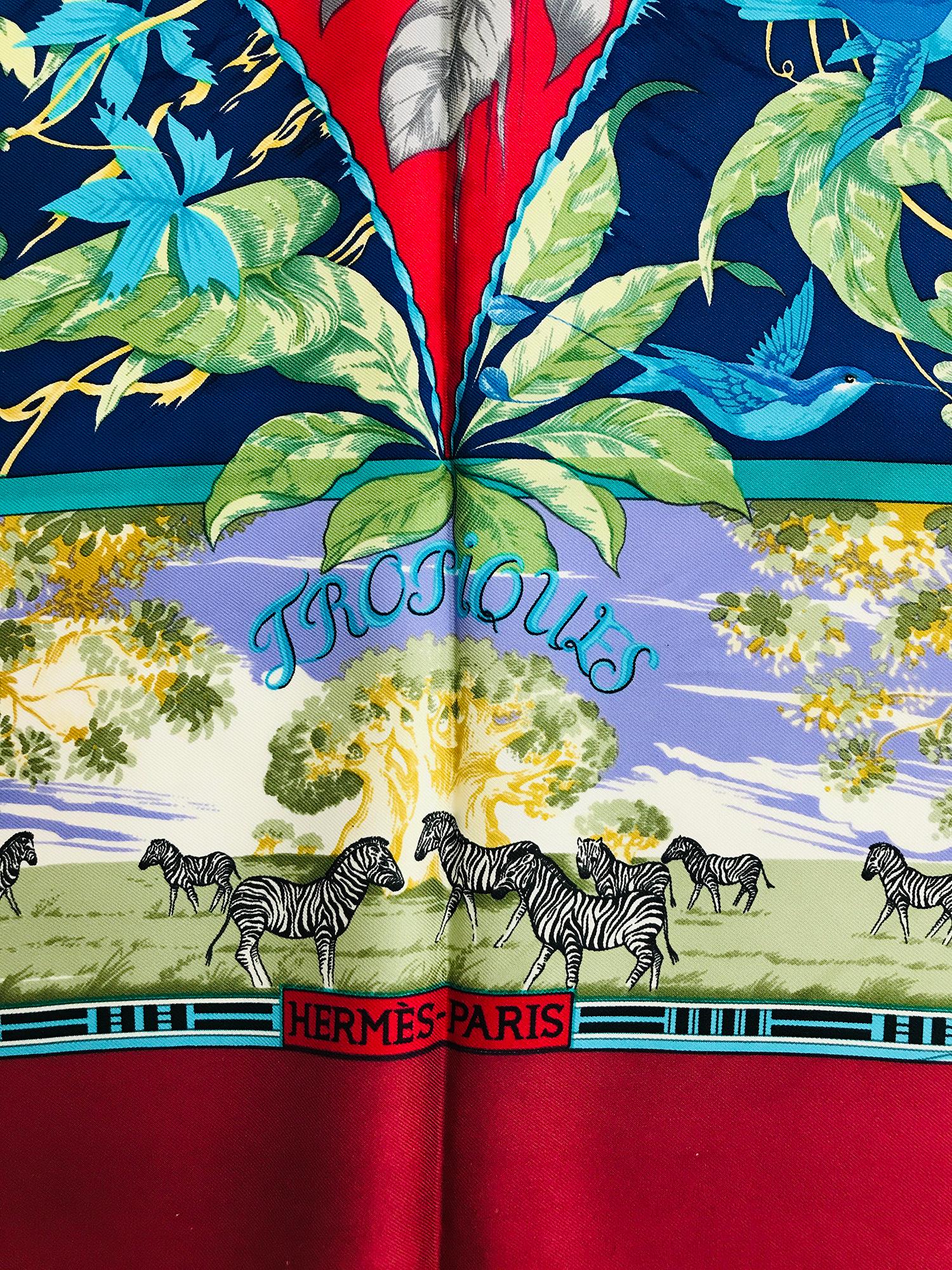 Hermes Tropiques silk twill scarf by Laurence Bourthoumieux, 36