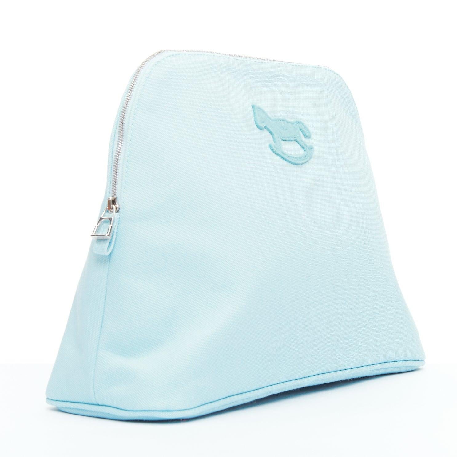 Gray Hermès Trousse Bolide Adada Dots baby blue horse patch canvas pouch