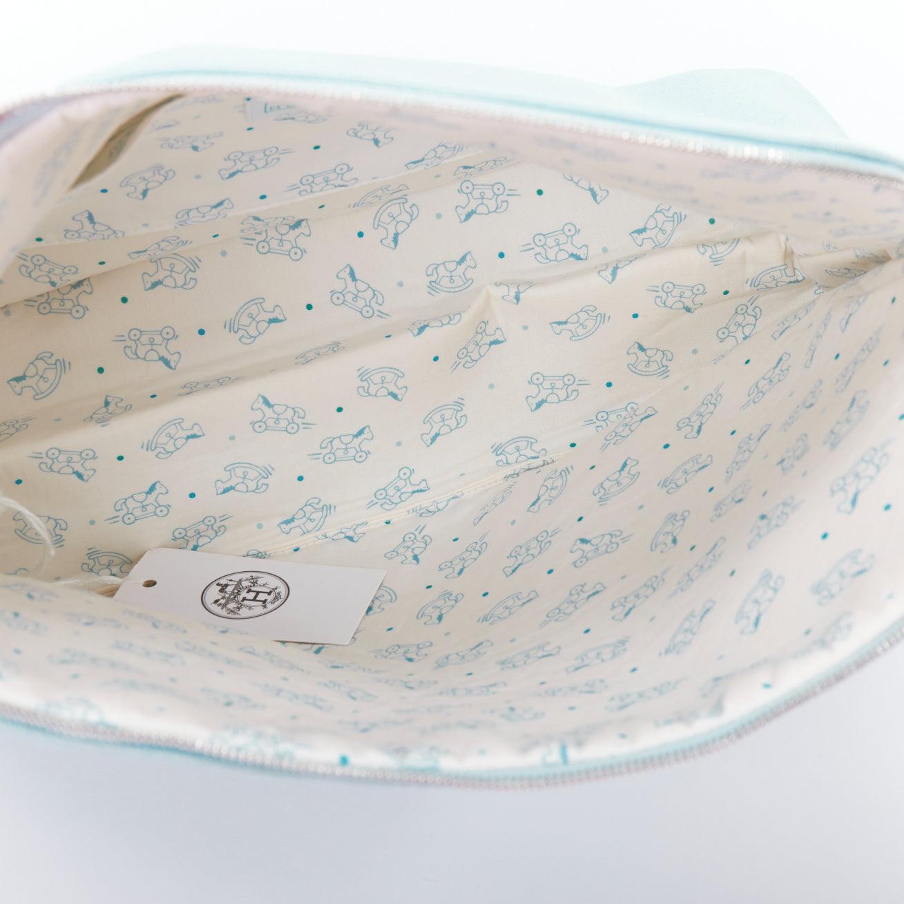 Hermès Trousse Bolide Adada Dots baby blue horse patch canvas pouch 4