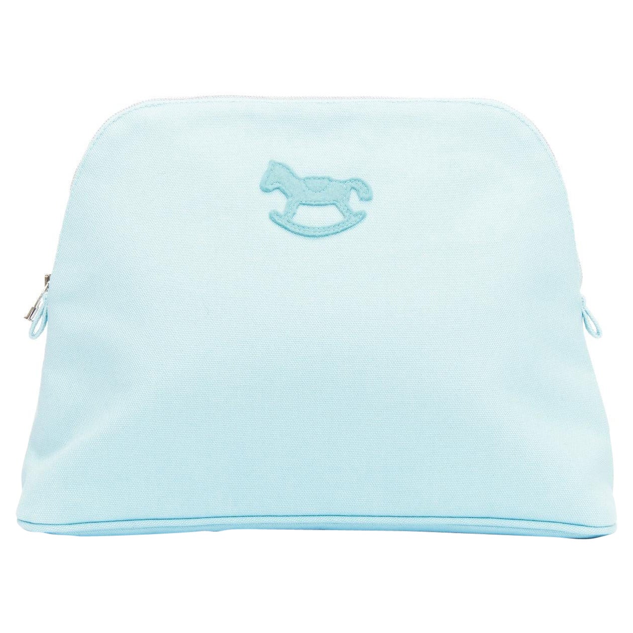Hermès Trousse Bolide Adada Dots baby blue horse patch canvas pouch