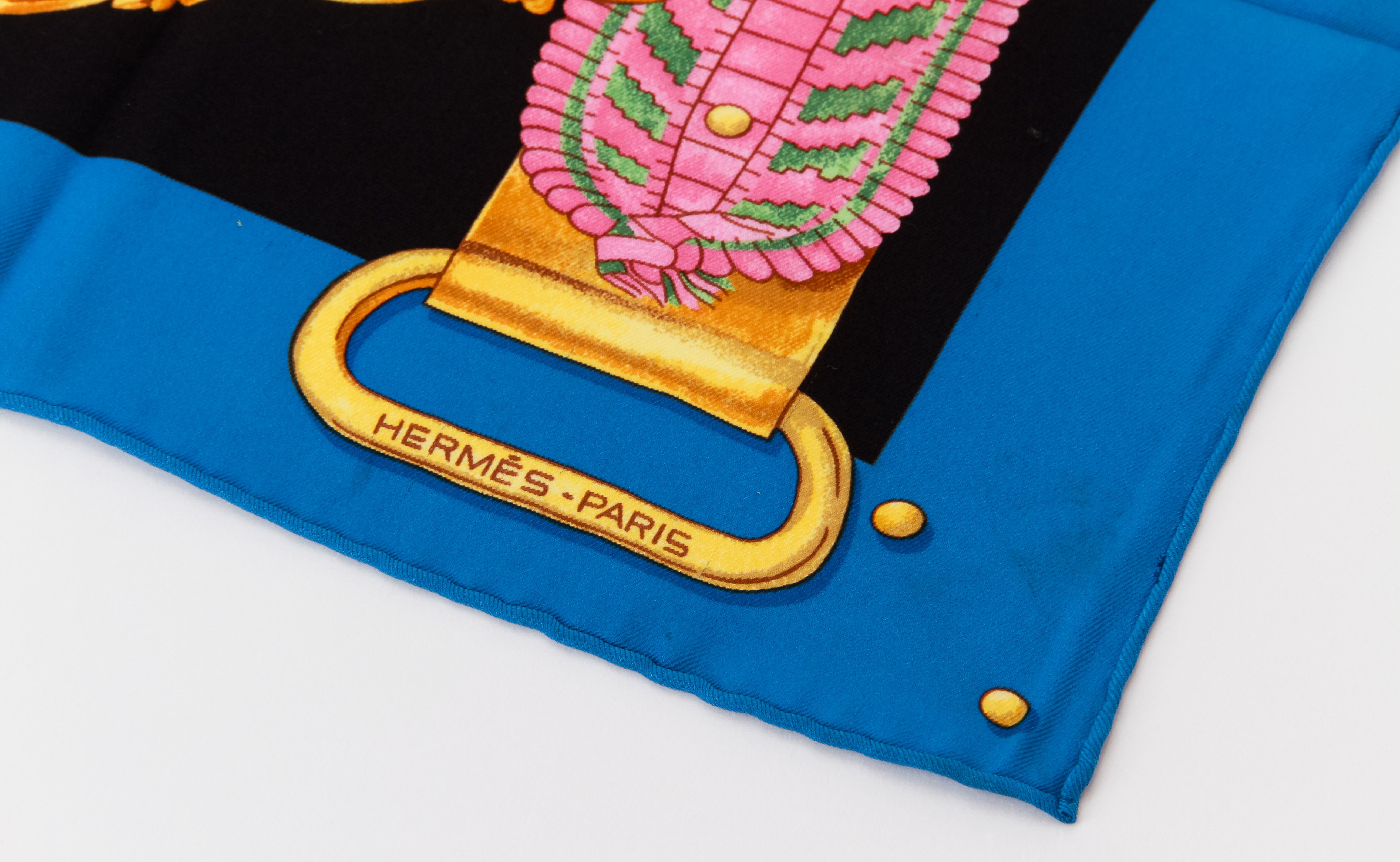 Women's Hermes Tsar Bleu Black Silk Scarf For Sale