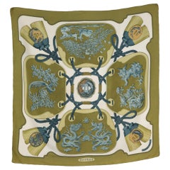 Hermes Tsubas by Christiane Vauzelles Khaki Silk Scarf