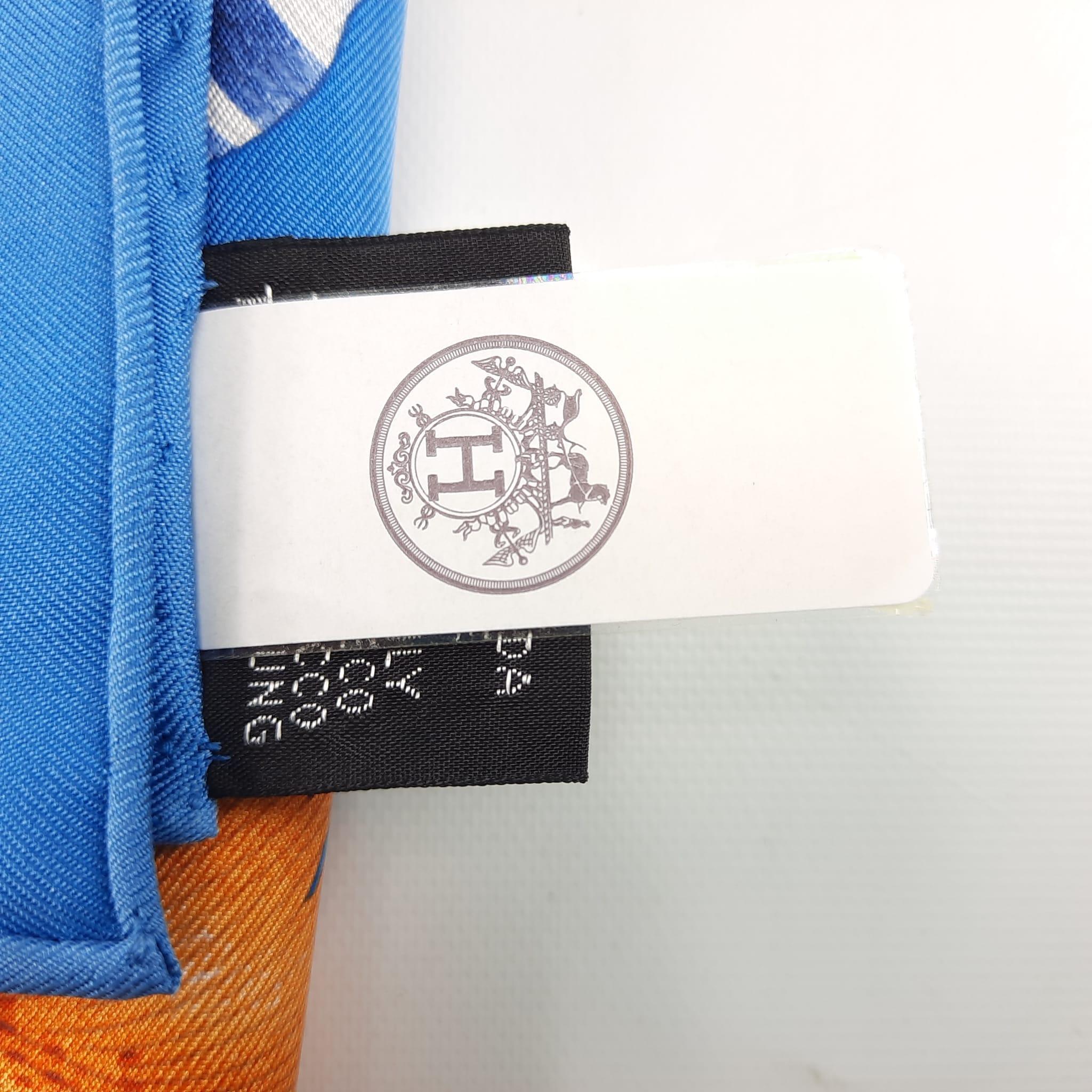 Hermes Bleu Cobalt / Orange / Multicolore Tulipomanie scarf 90 In New Condition In Nicosia, CY