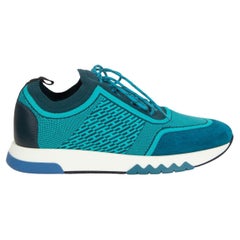 HERMES turquoise ADDICT KNIT LOW TOP Sneakers Shoes 38.5